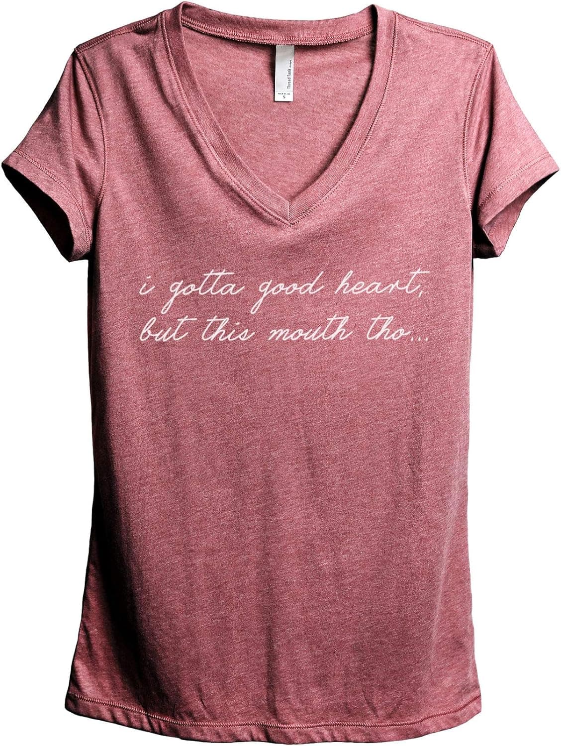 I Gotta Good Heart But This Mouth THO Women's Fashion Relaxed V-Neck T-Shirt Tee Charcoal