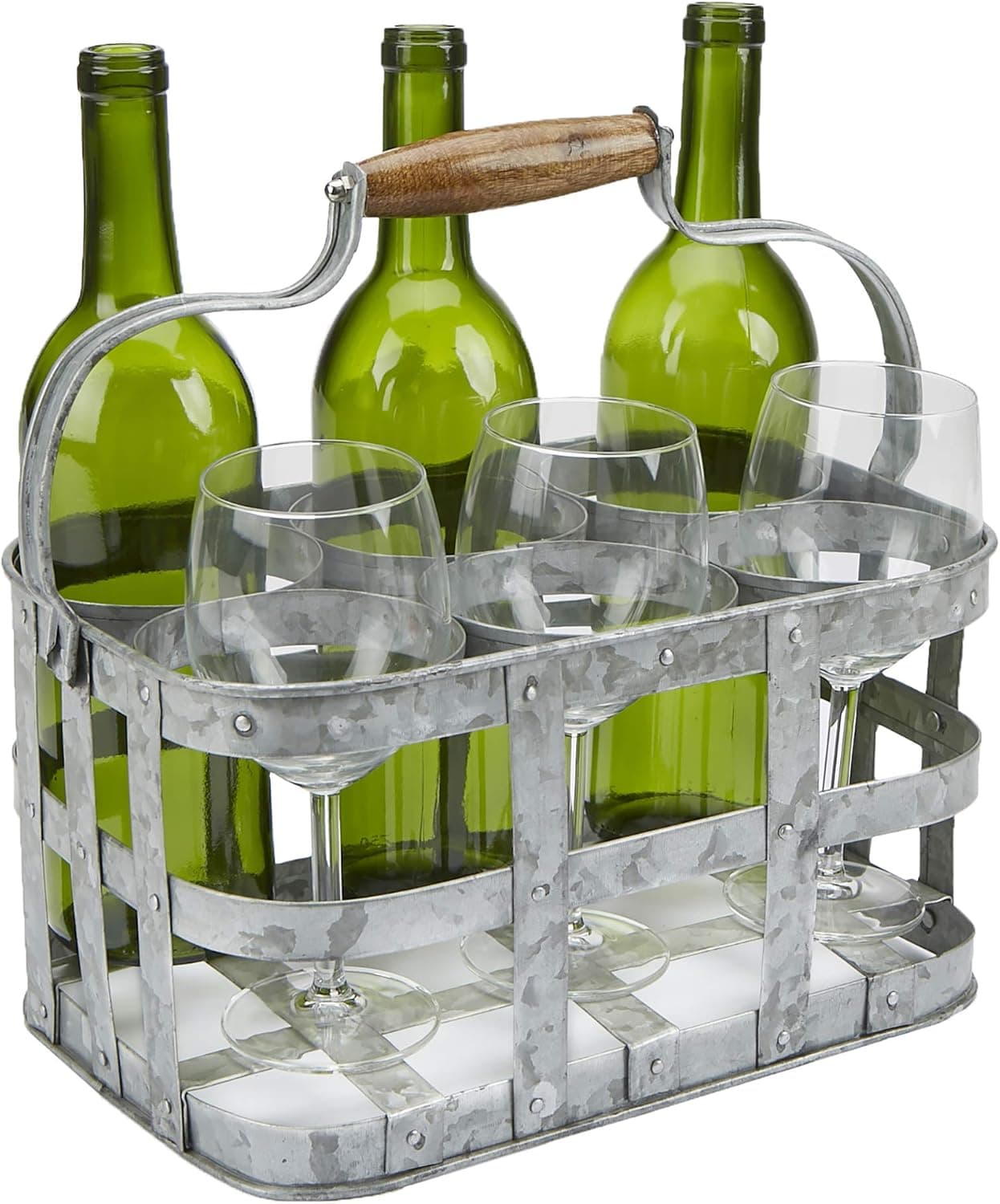 Mind Reader Farmhouse Bottle Carrier 6 Beer Holder, 6 Compartment, Silver