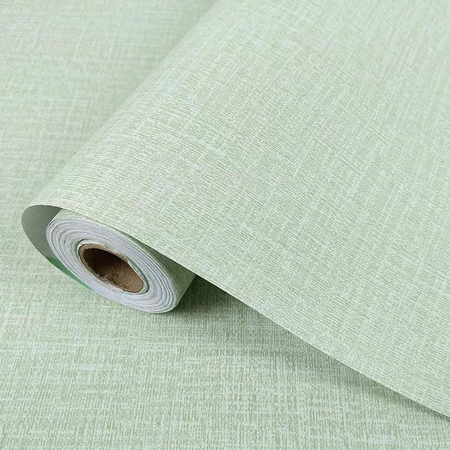 Yancorp Faux Grasscloth Peel Stick Wallpaper Fabric Self-Adhesive Paper Linen Removable Fireaplace Kitchen Backsplash Wall Door Counter Top Liners (15.7" x 120", Light Green)