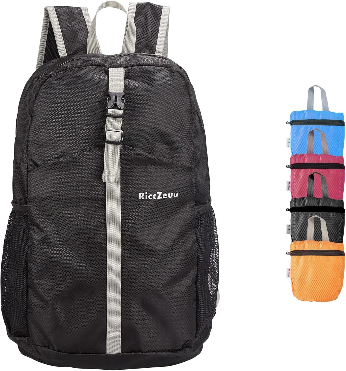 RiccZeuu Packable Backpack Hiking Daypack Water Resistant for Travel Camping Outdoor,Lightweight,30L,black