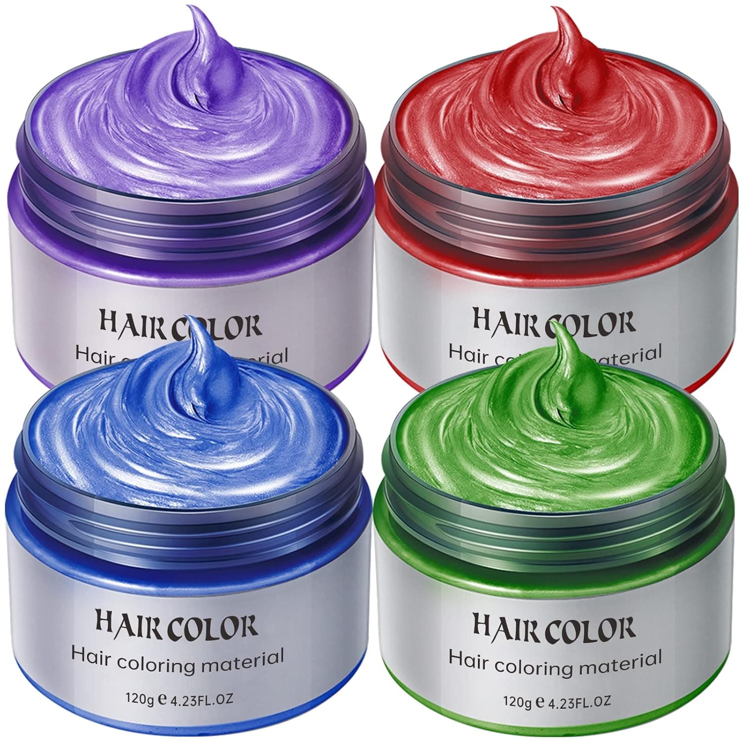4 Colors Hair Temporary Coloring Wax,Blue Purple Red Green Natural Hair Color Wax Mud,Wash Out Instant Hair Color Unisex Multi-Colors Temporary Modeling Hair Wax, DIY Hair Color Wax Mud Hair Dye Cream For Hair Dye Cream for Halloween Kids Men Women