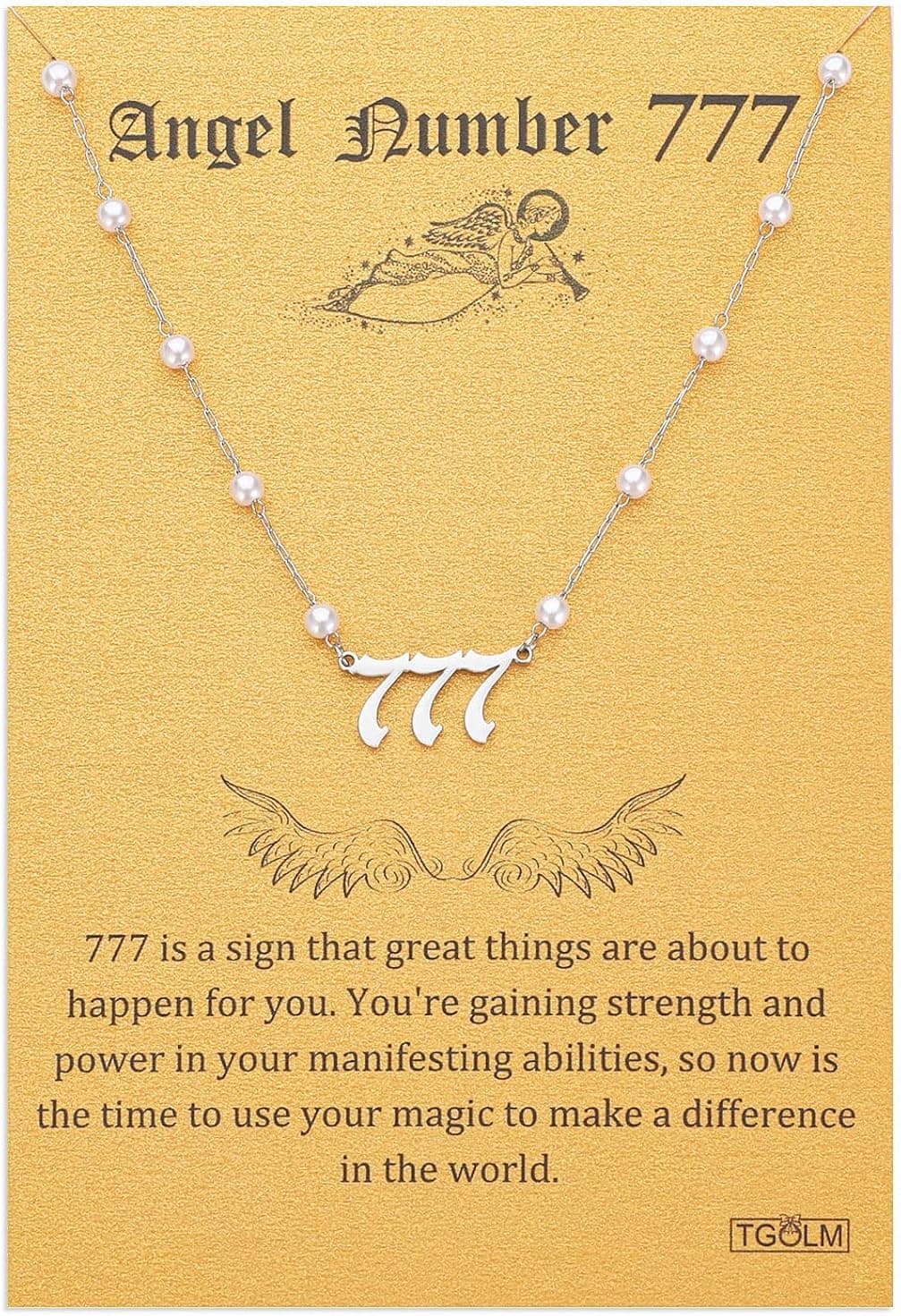 TGOLM Angel Number Necklace 18k Gold Plated Stainless Steel Faux Pearl Choker Chain Gift for Women Girl 16"