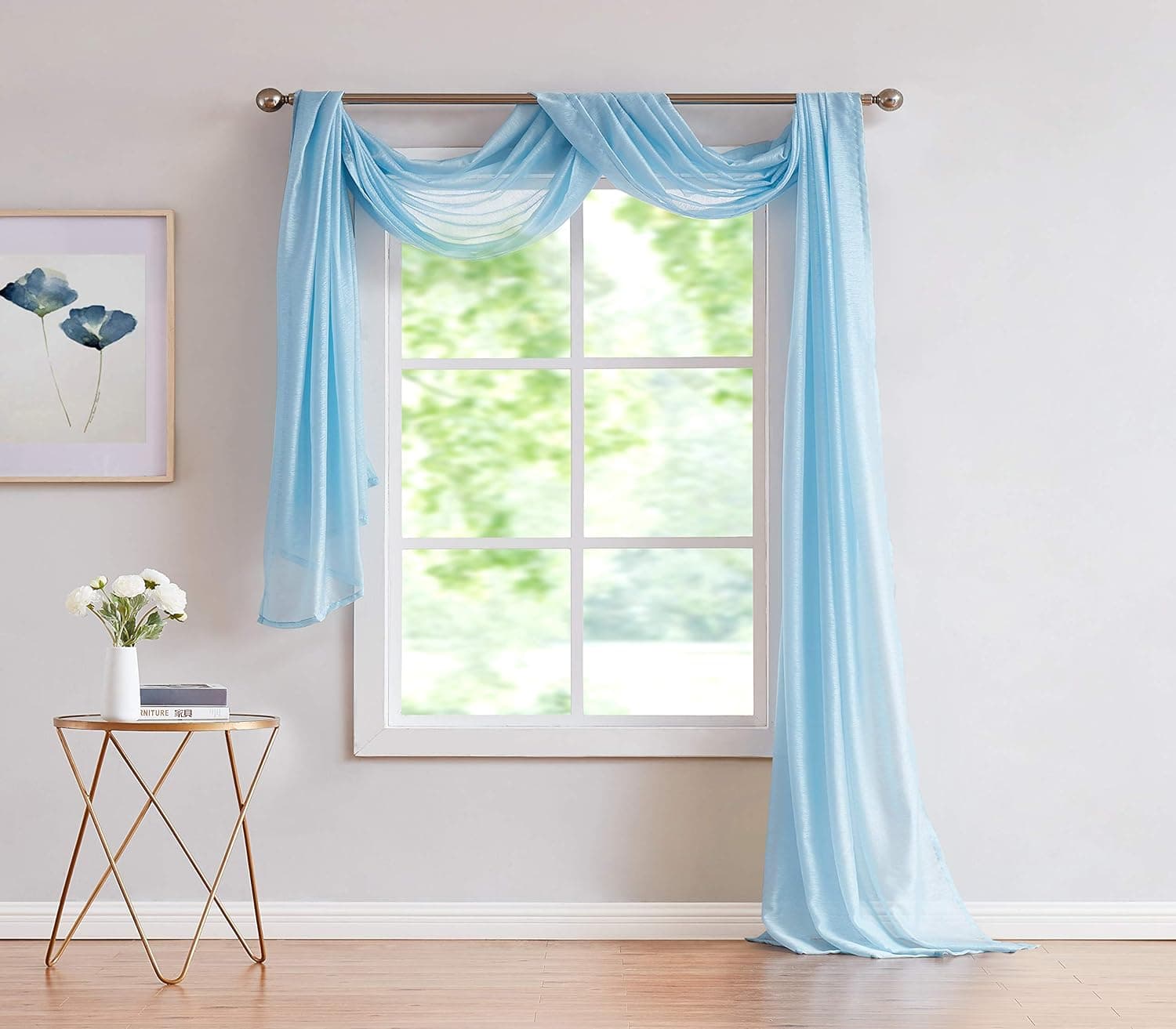 Jane - Semi-Sheer Window Scarf (54 x 216) - Elegant Home Decor Window Treatments - Add to Window Curtains for Enhanced Effect (Scarf 54 x 216, Baby Blue)