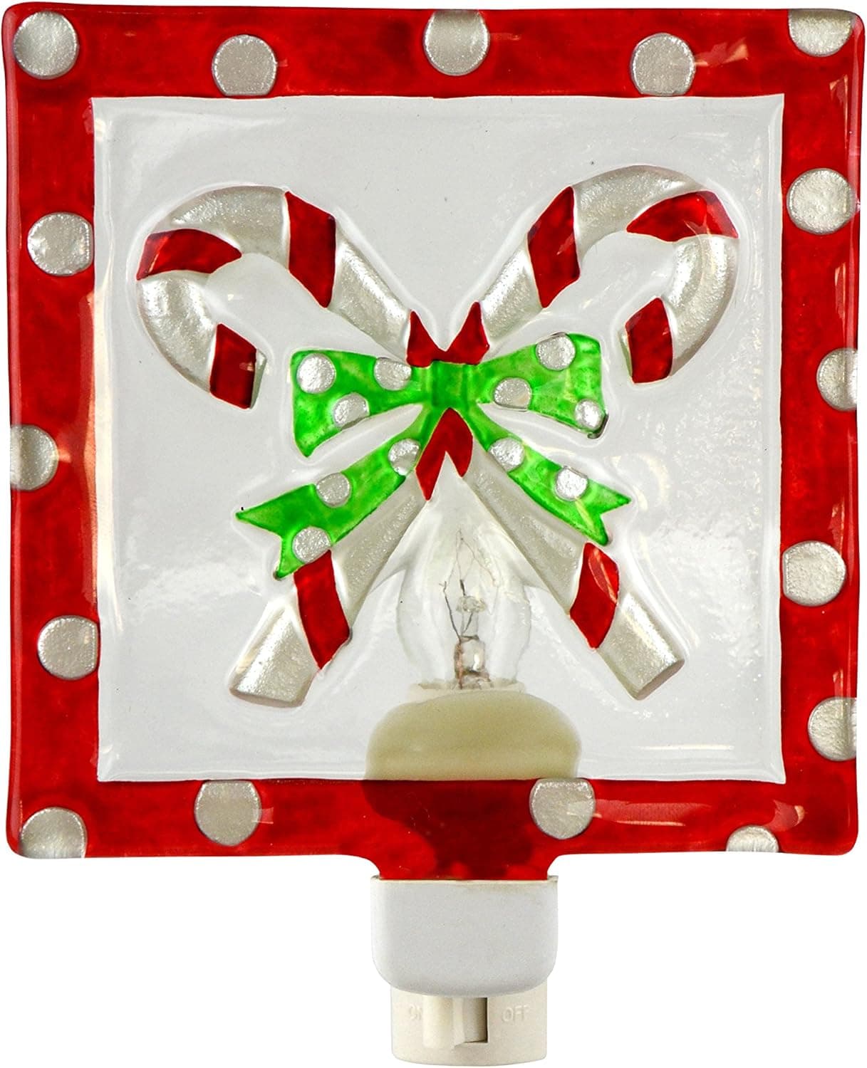 Peppermint Candy Canes 5 x 6 Inch Glass Wall Plug-in Christmas Night Light