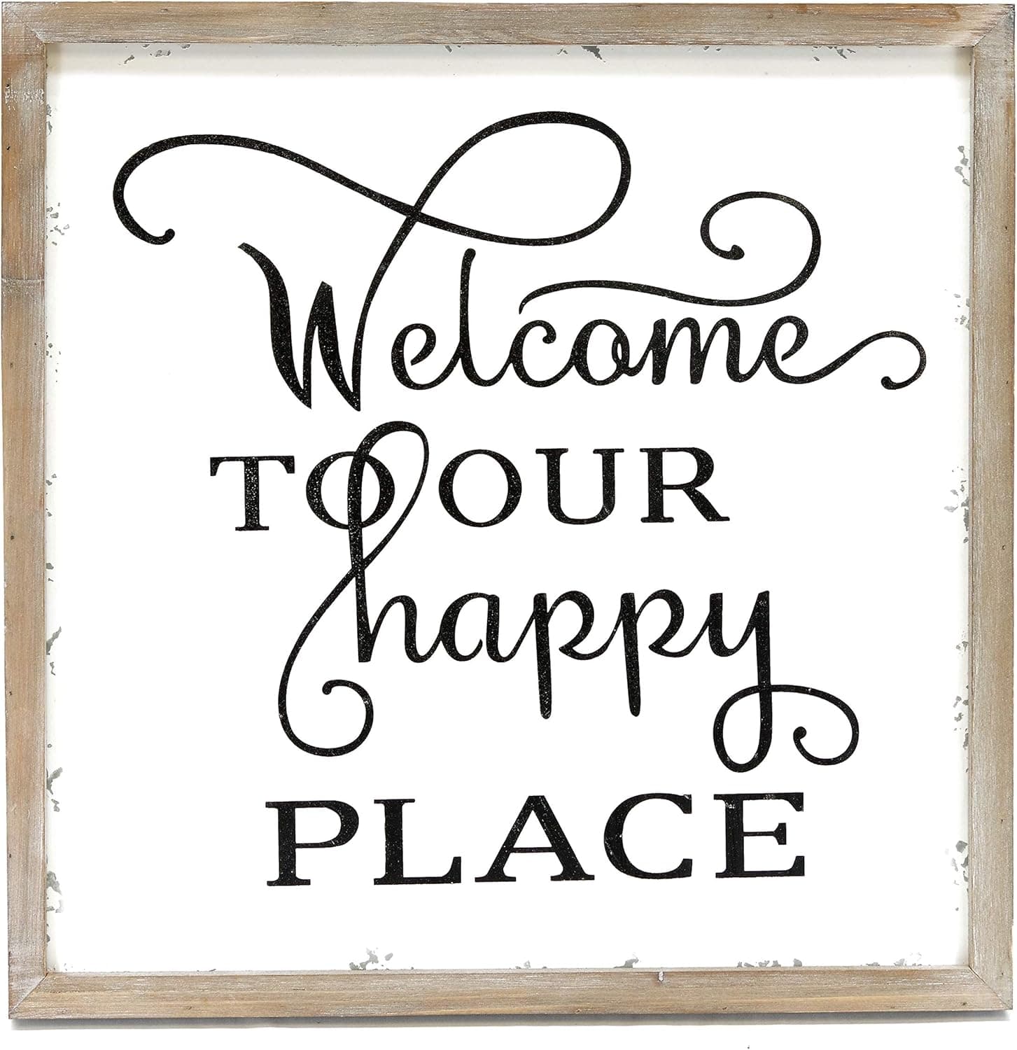 Silvercloud Trading Co. Welcome to Our Happy Place White Tin Sign - 20" Square - Wood Framed - Cute Wall Decor - Home Decor