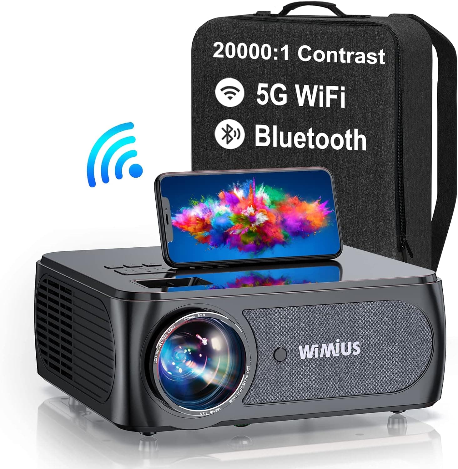 5G WiFi Bluetooth 5.2 Projector, WiMiUS Top K8 4K Projector Support 4P/4D Keystone, 50% Zoom, PPT Outdoor Video Projector for PC Smartphone USB (200000H)