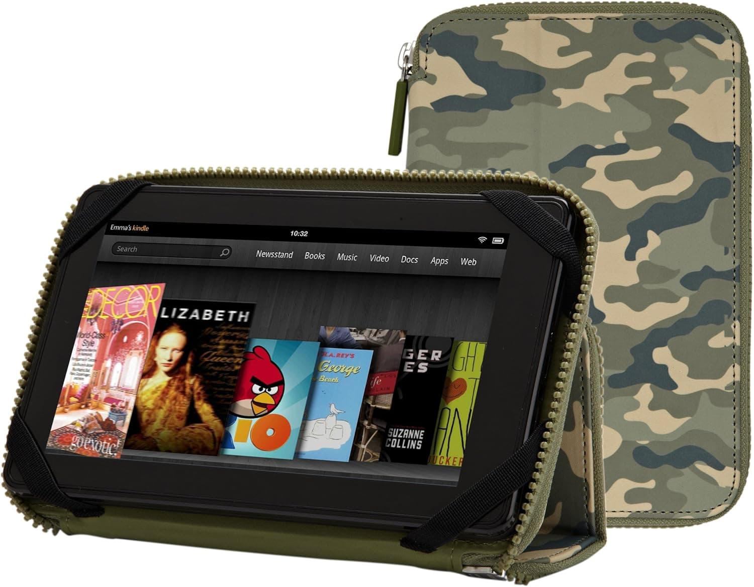 PUNCHCASE By Leslie Hsu Ace Zip Around Standing Case, Green Camoflage - Made for Kindle Fire (will not fit HD or HDX models)
