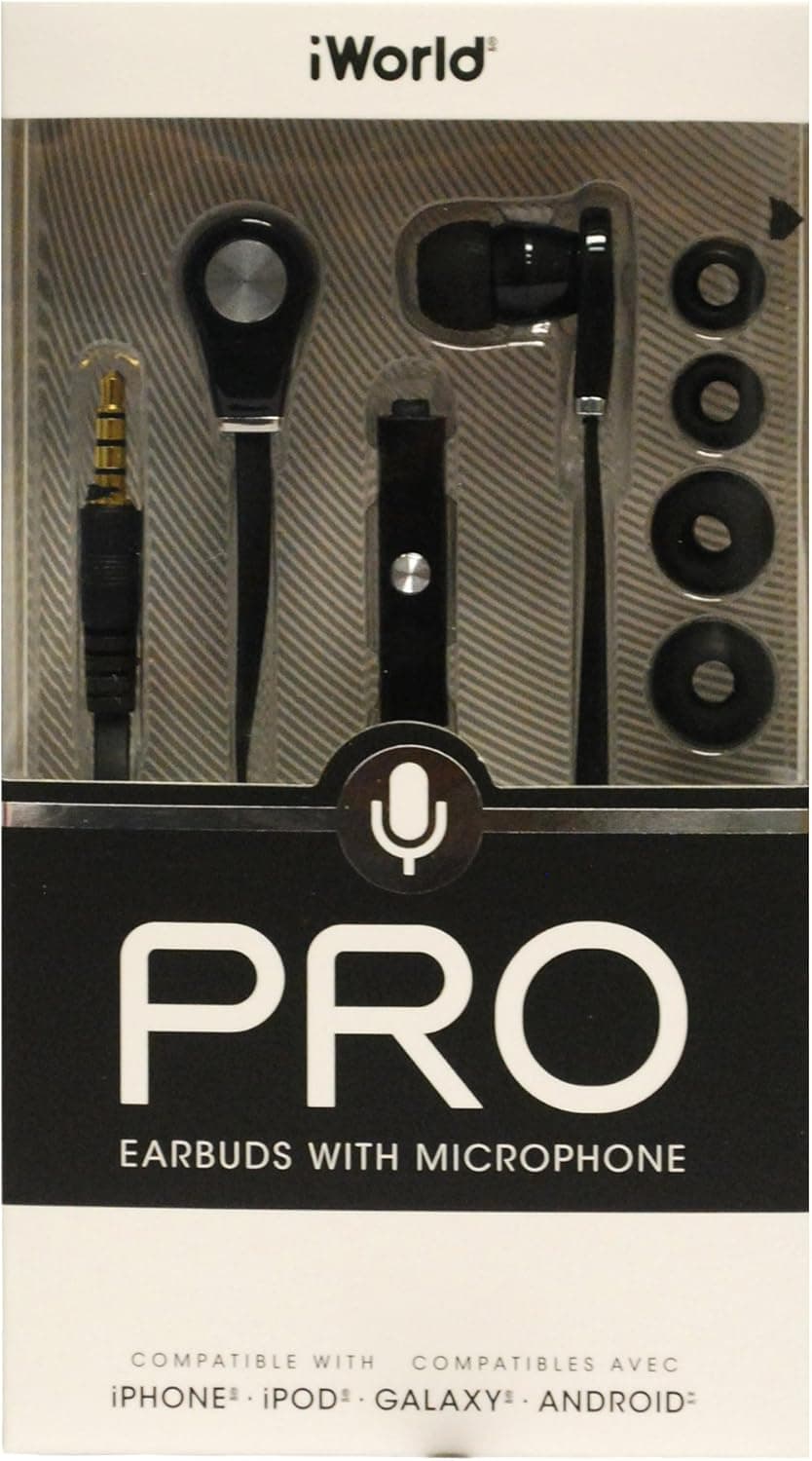iWorld Pro Earbuds with Microphone in Black