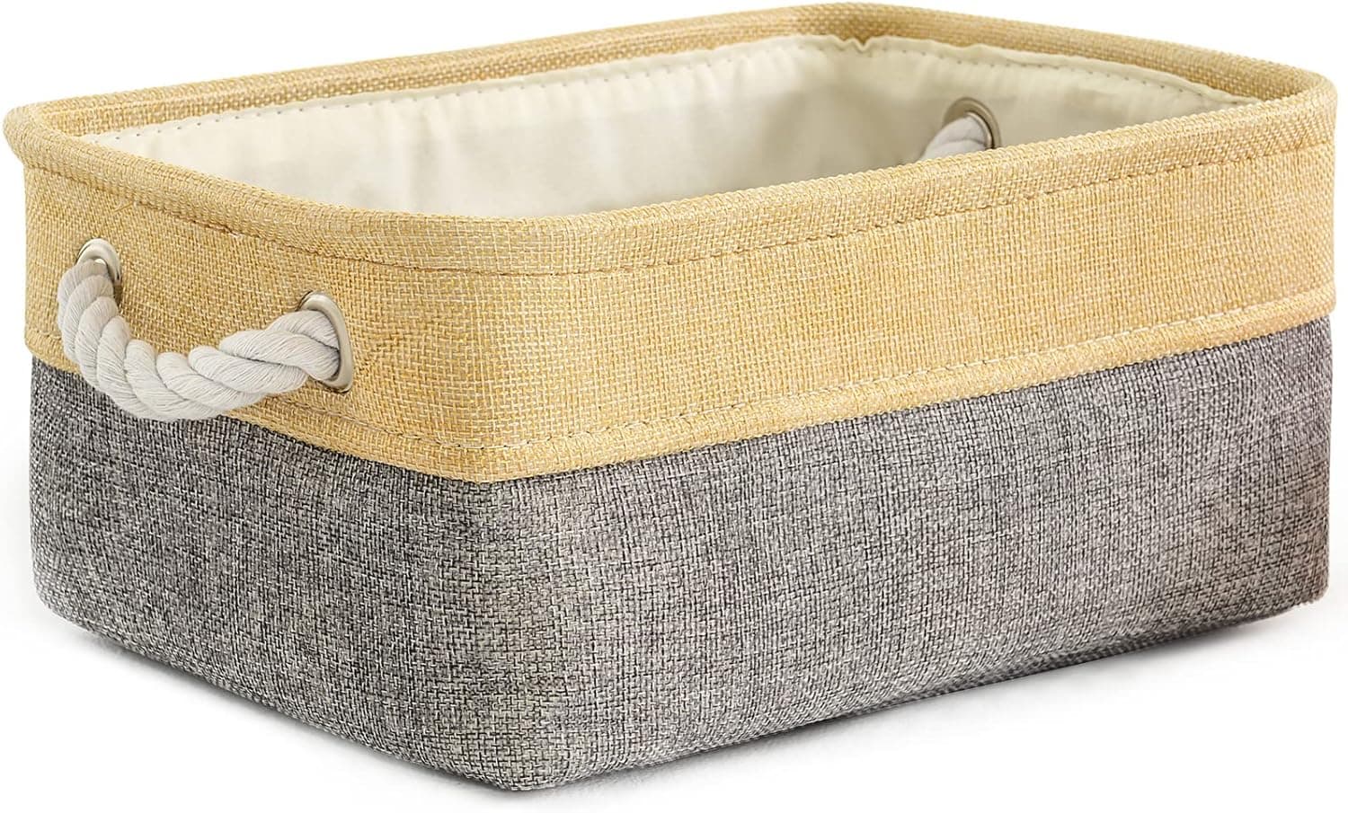 TheWarmHome Decorative Basket Rectangular Fabric Storage Basket Organizer Bin with Handles for Clothes Storage (Grey Patchwork, 11.8×7.9×5.2 inch)