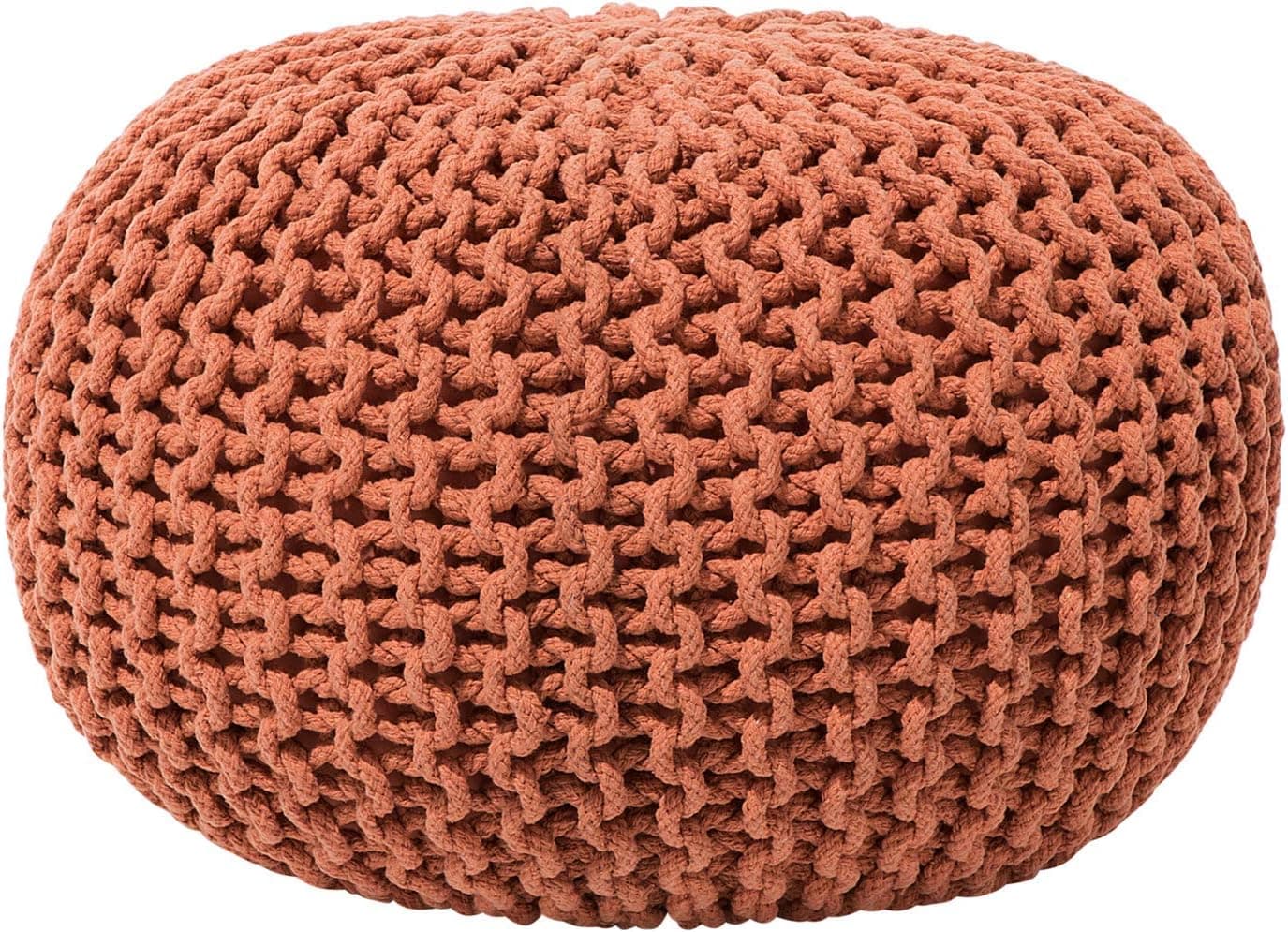 Beliani Knitted Pouffe Cotton Round Footstool Living Room Light Grey 20-inch Conrad