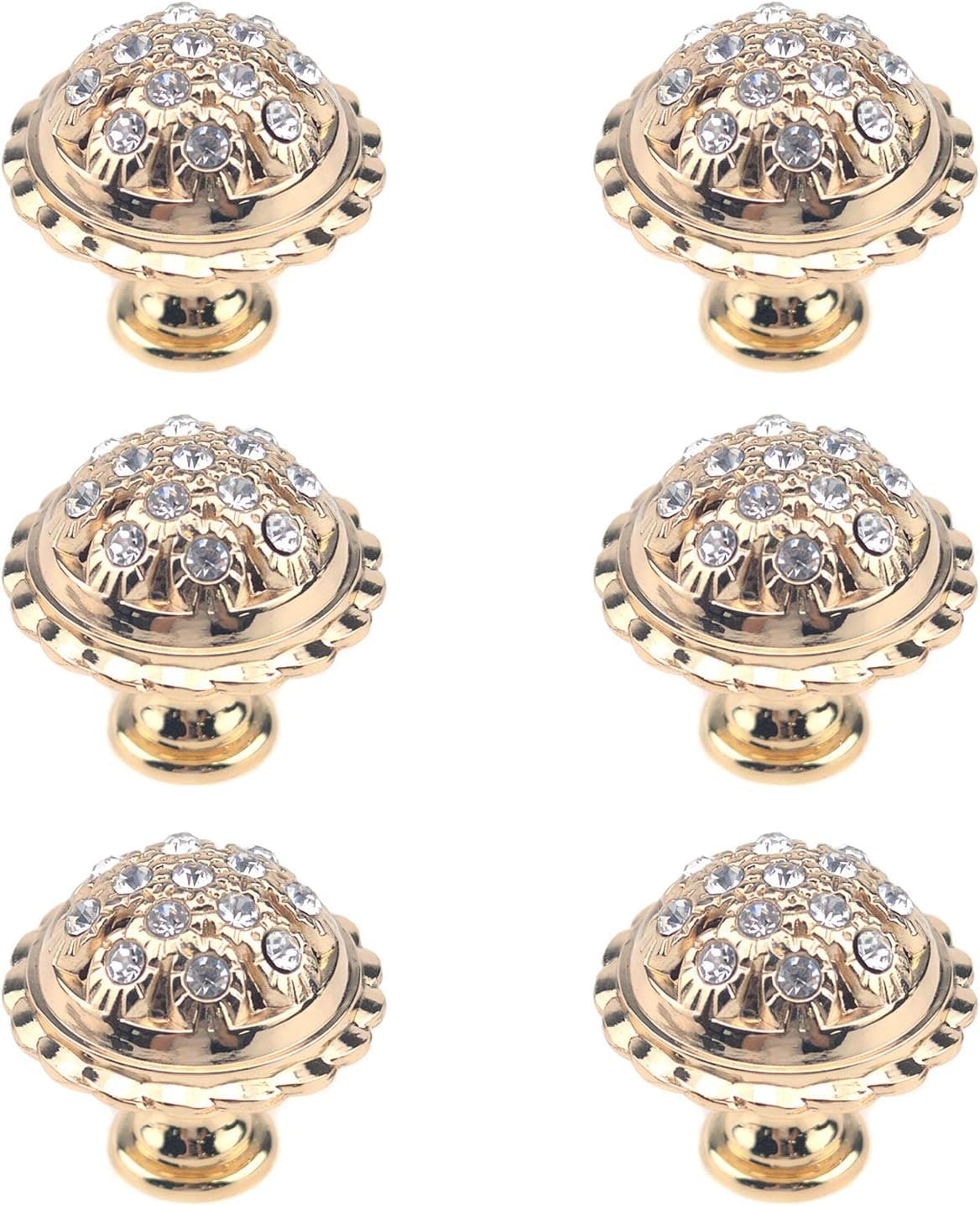 Geesatis Gold Crystal Drawer Knobs Furniture Knobs Modern Style Knobs for Kitchen Cabinet Door, with Mounting Screws, Gold, 6 Pcs