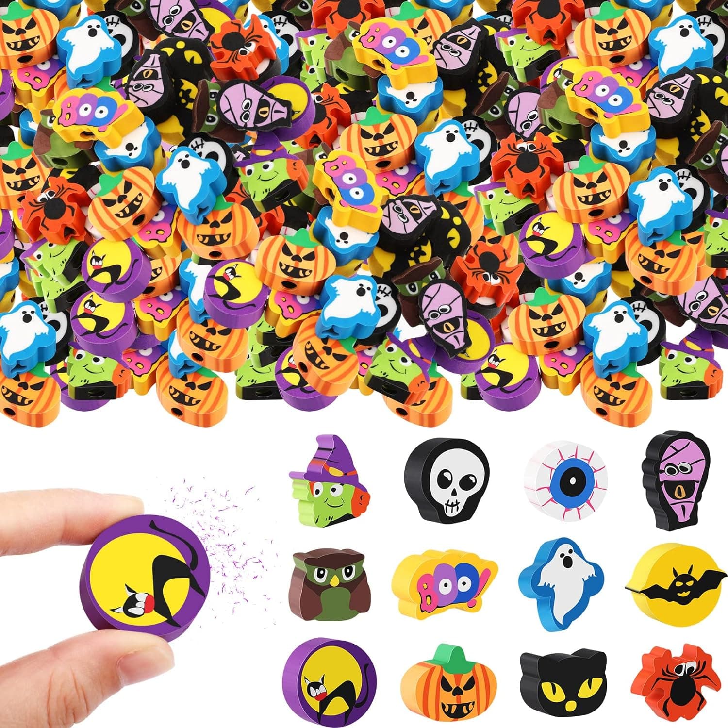 Halloween Large Erasers Trick or Treat Party Favors Decorative Pumpkin Ghost Spider Erasers Bulk Pencil Toppers Large Erasers for Kids Students Classroom Halloween Rewards Supplies(12 Pcs)