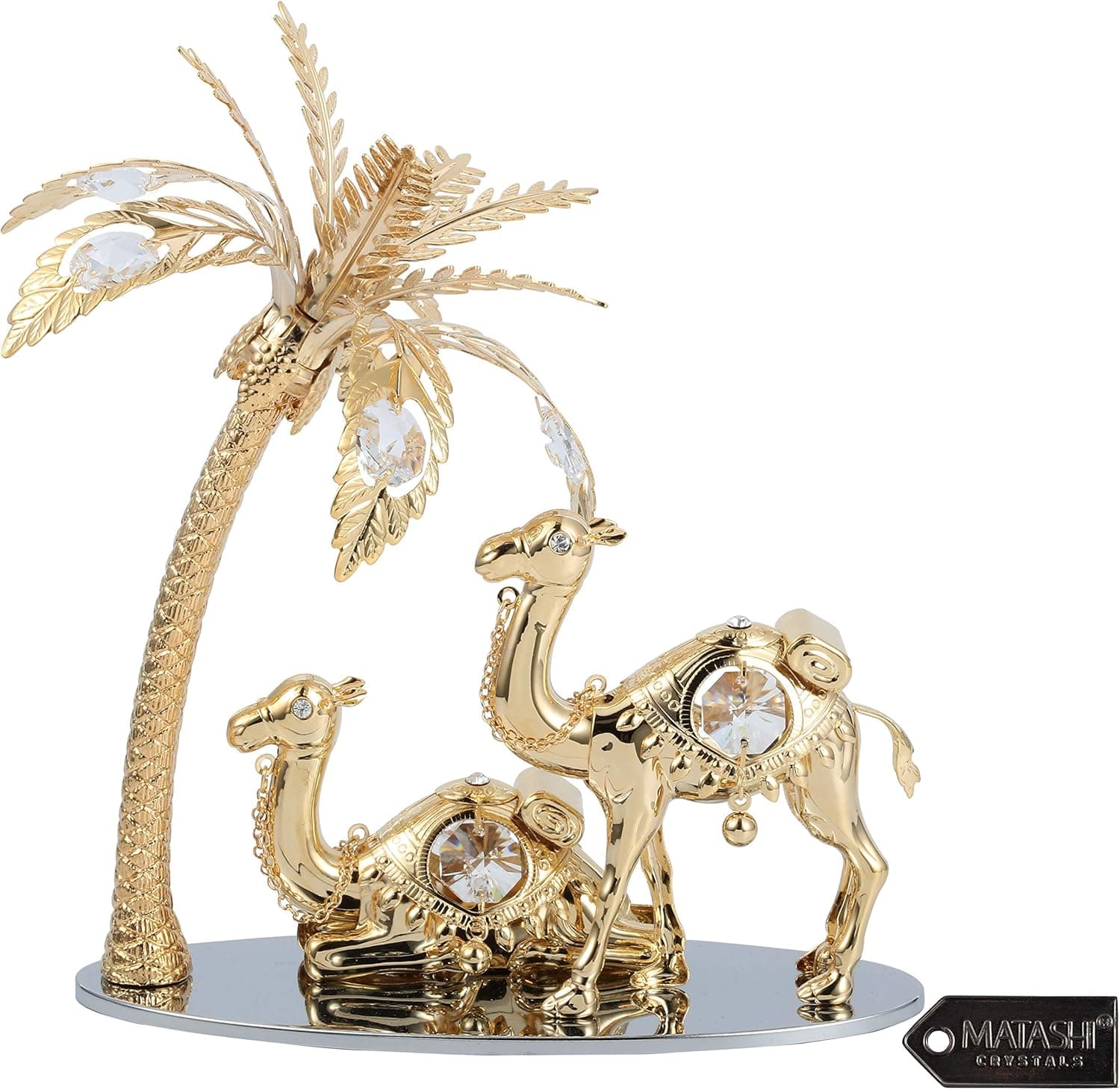 Matashi 24K Gold Plated Crystal Studded Camels and Palm Tree Tabletop Ornament Home Decorative Showpiece for Living Room Bedroom Gift for Christmas Mother's Day Valntine's Day Birthday