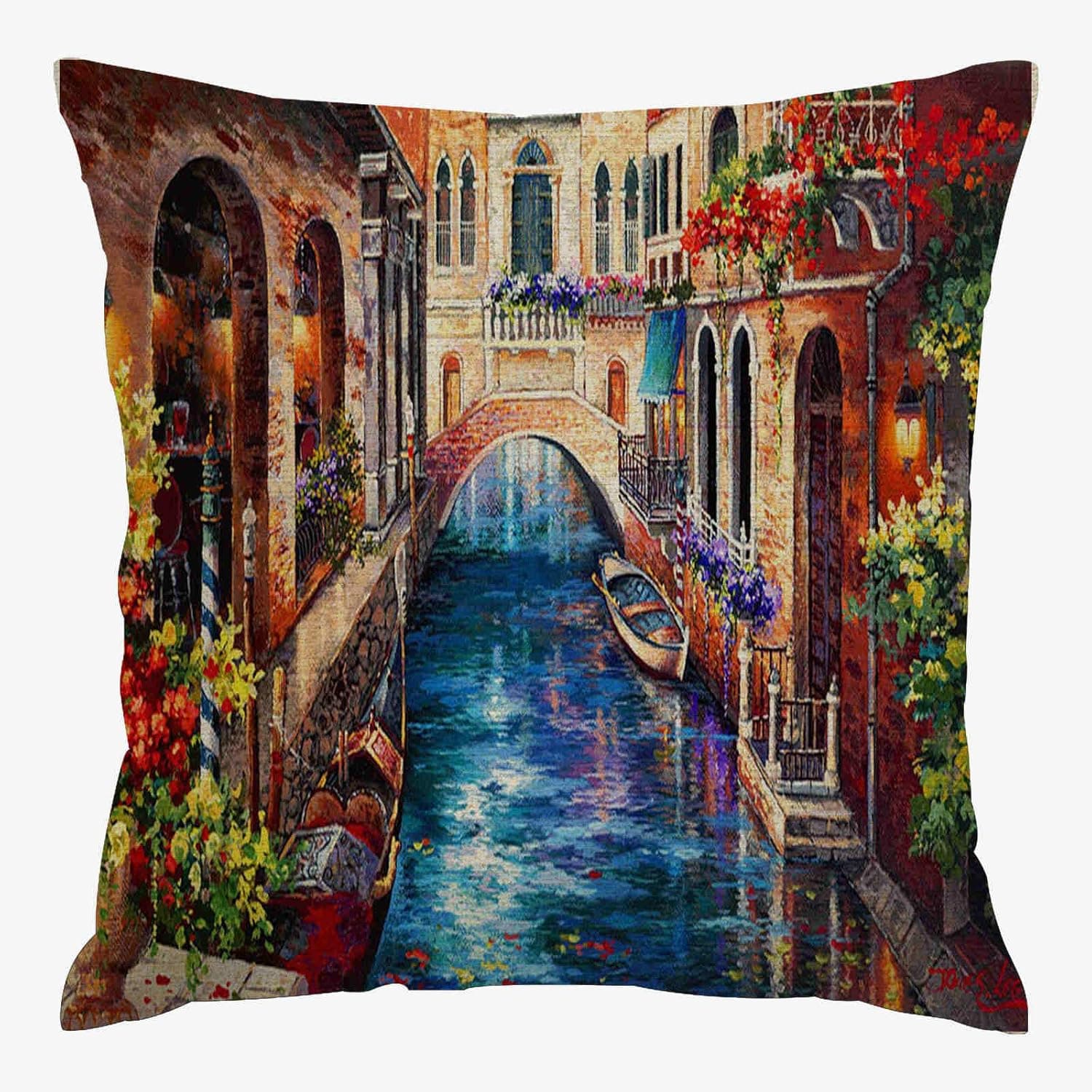 IBILIU Bridge Gondolas in Venice Italy Throw Pillow Covers 18x18,Soft Decor Design Pillow Covers for Sofa Bedroom Home Office Car