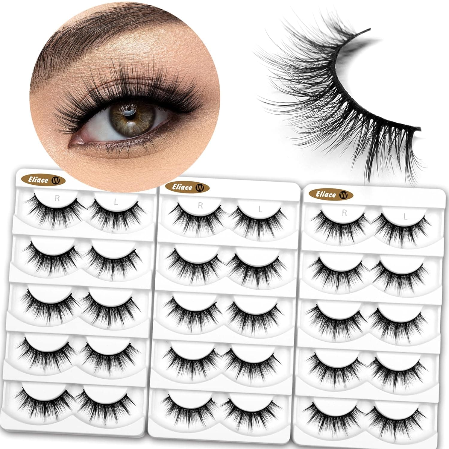 Eliace False Eyelashes Wispy Faux Mink Eyelashes, 3D Volume & Wispiness Lash Extension 14mm Very Light & Comfortable Fake Eyelashes Reusable Eyelashes for Women 15 Pairs | Alice Style