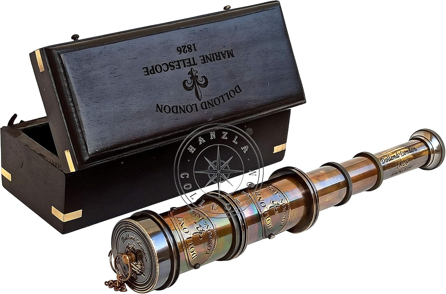 Hanzla Collection Nautical Marine Telescope 16 Inch Handheld Antique Brass Spyglass with Hardwood Box Vintage Scope
