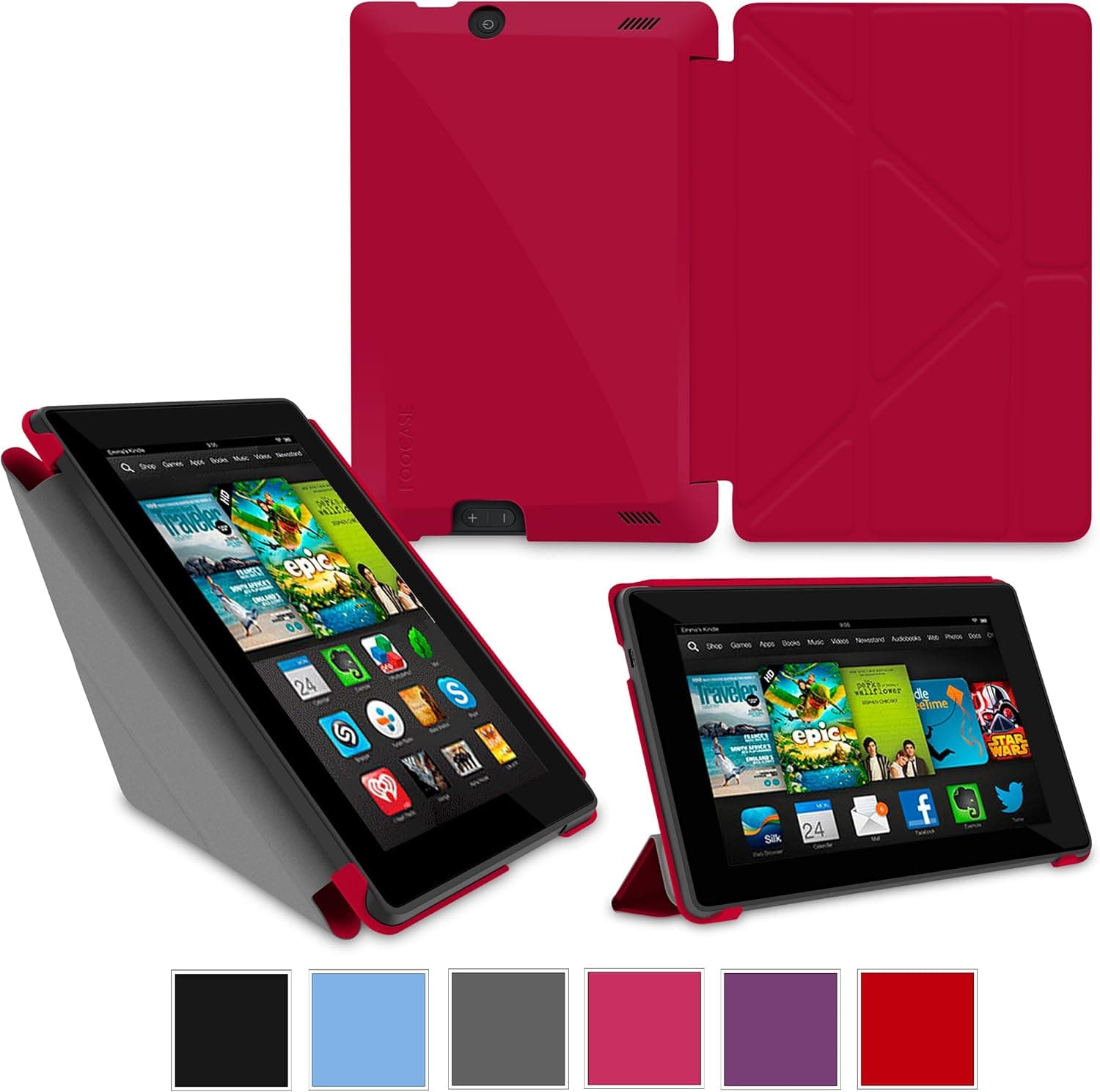rooCASE Amazon Kindle Fire HD 7 Case Origami Slim Shell 7-Inch 7" Cover - RED