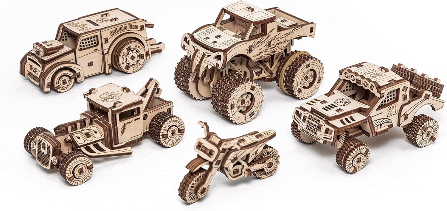 EWA Eco-Wood-Art Vehicles Set 3D Wooden Puzzle for Teenagers and Adults Mechanical Transport Model DIY Kit, Self-Assembly, No Glue Required, 364 Pieces, Natural