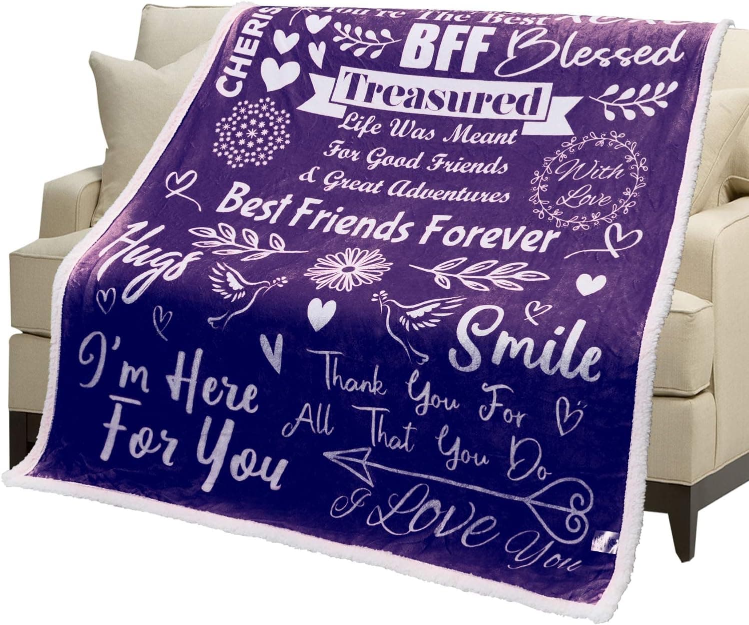 Best Friend Blanket, Valentines Day Gifts for Best Friend, Bestfriend Birthday Gifts for BFF, Super Soft Sherpa Throw, for Women Unique, Birthday Gifts for Friends Female