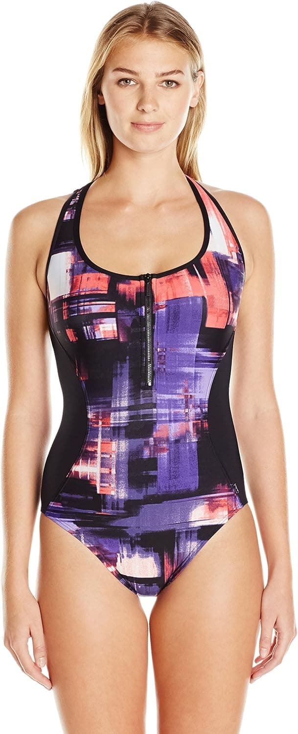 Calvin Klein Half-Zip Racerback One Piece Swimsuit
