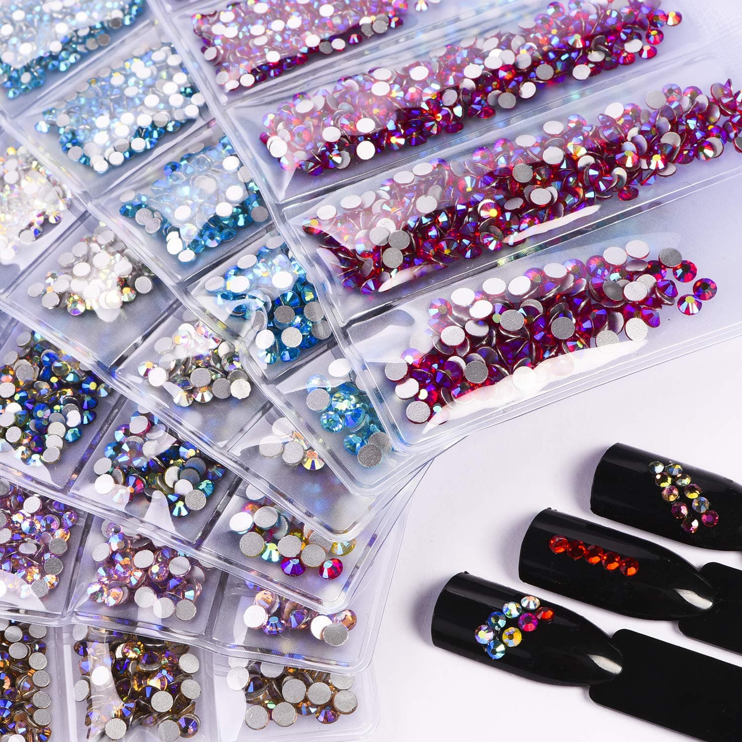 BLINGINBOX 1584pcs 2028 Nail Rhinestones Flatback Glass Charms Colorful Non Hotfix Rhinestone for Nail Art 6 Sizes - ss4~ss12 (Mixed AB Color)
