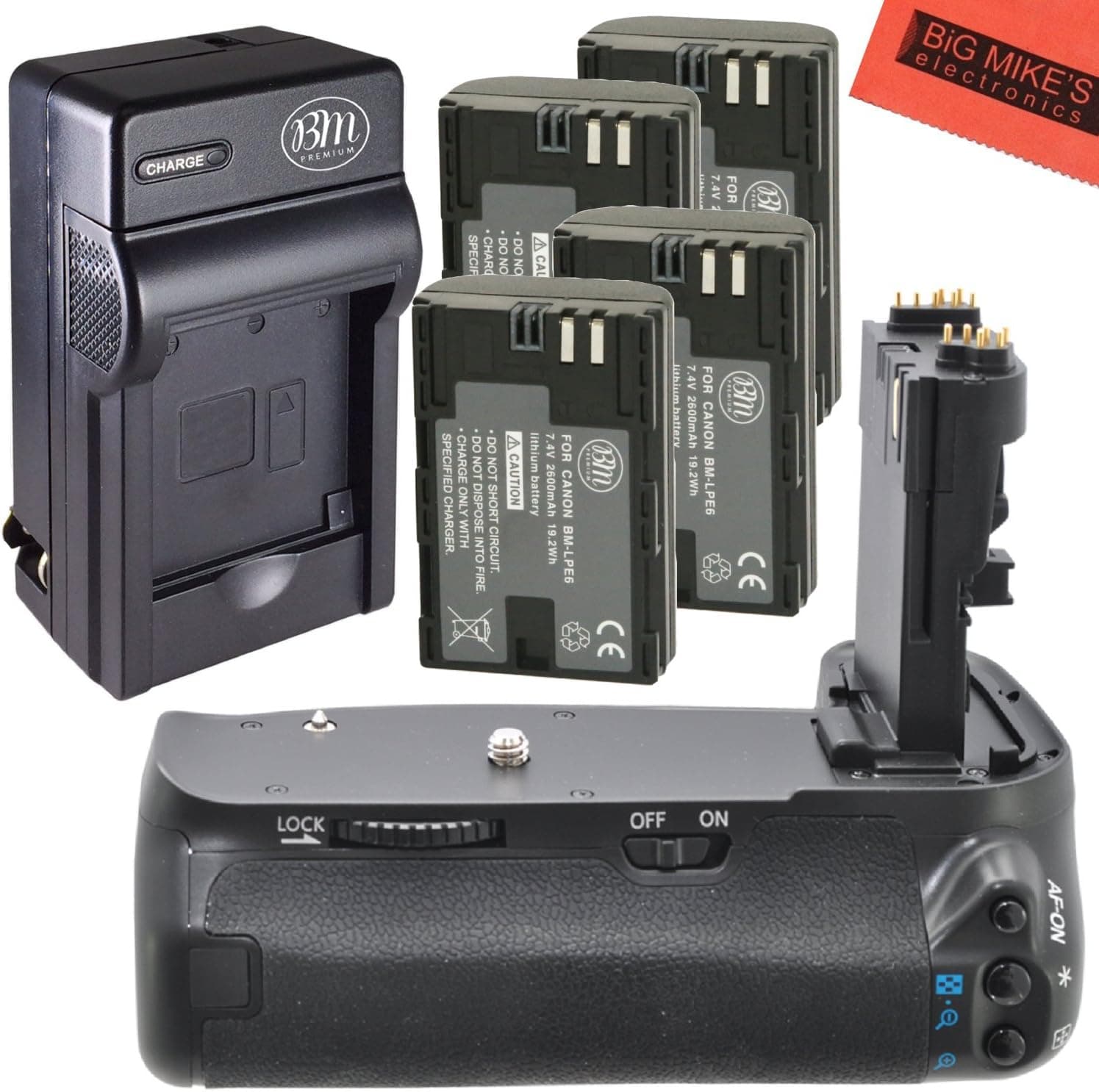 Battery Grip Kit Compatible with Canon EOS 60D Digital SLR Camera Includes Vertical Battery Grip + Qty 4 Replacement LP-E6 Batteries + Rapid AC/DC Charger
