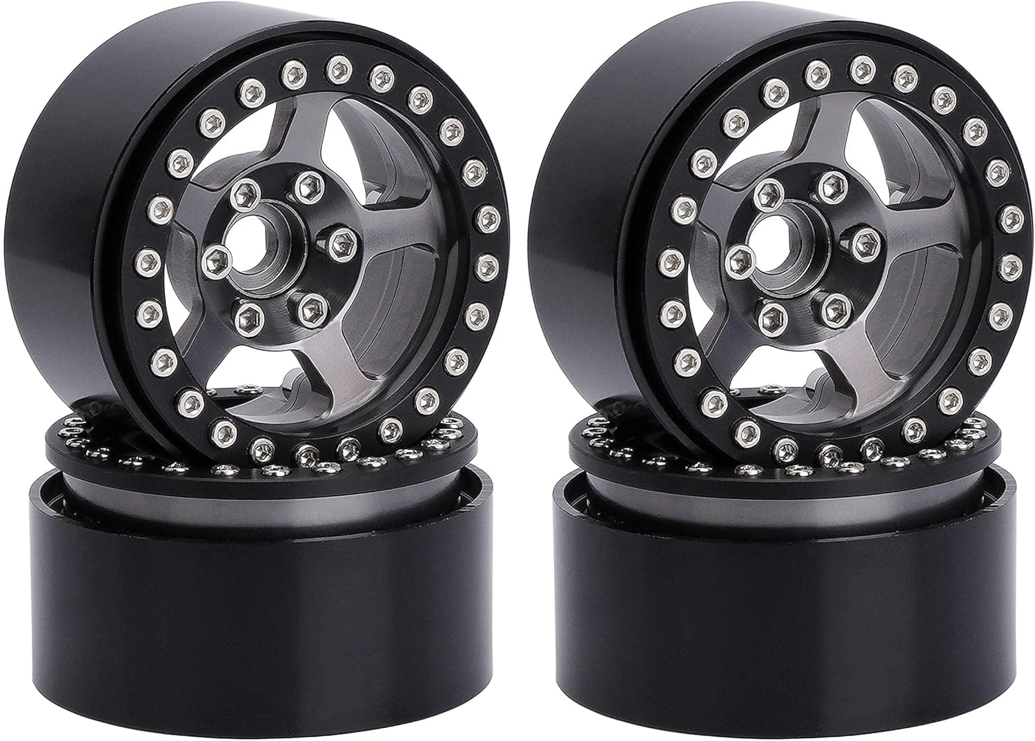 DJX 4PCS 1.9 Inch Beadlock Wheels Rim Hub for 1/10 RC Crawler Car Axial SCX10 SCX10II 90046 SCX10III AXI03007 (Titanium)