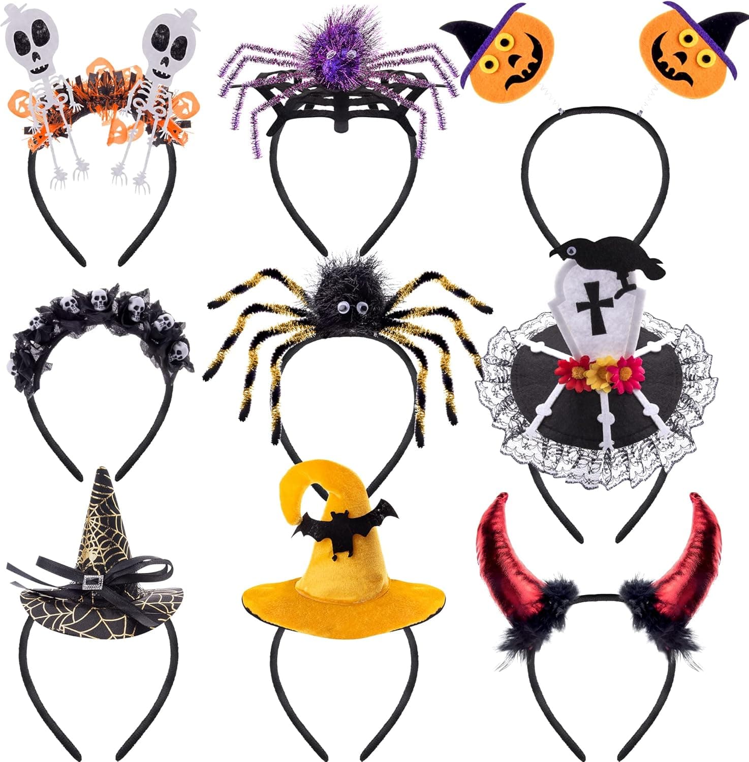 BQTQ 9 Pieces Halloween Headbands Costume Halloween Element Hair Headband for Halloween Cosplay Party Favors