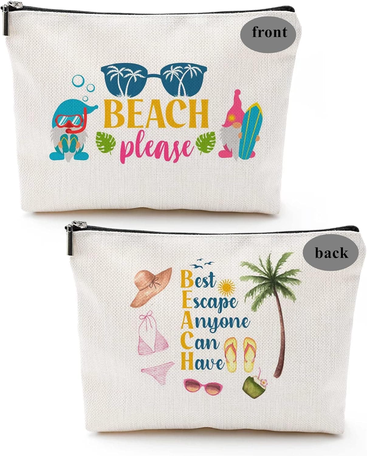 ZUYUROU Beach Accessories – 1pc Beach Bag for Women Gnome Makeup Travel Toiletry Bag, 1pc waterproof Phone Case, 3pcs Spiral Hair Ties, Beach Gifts for Summer Birthday