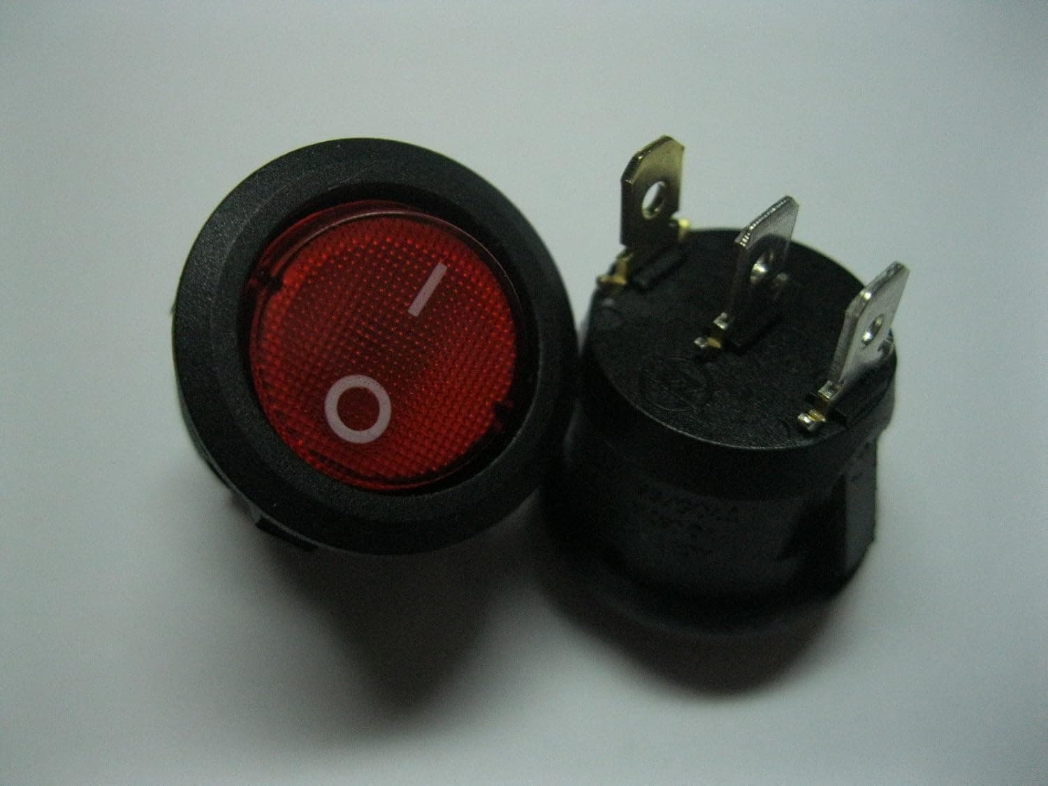 12 pcs Circular Rocker Switch ON-OFF Red Cap with LED 3 pin 6A 250V 19.8mm