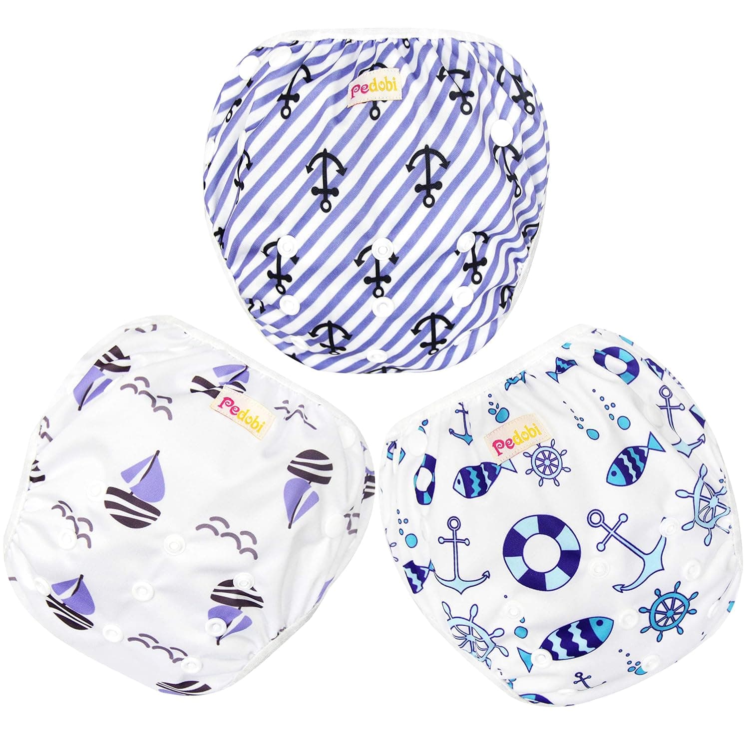 Pedobi Reusable Baby Swim Diapers, Adjustable Diaper Swim for Toddlers 9 Months - 3 Years Old, 3 Pack for Swimming Lessons (Anchor, Small)