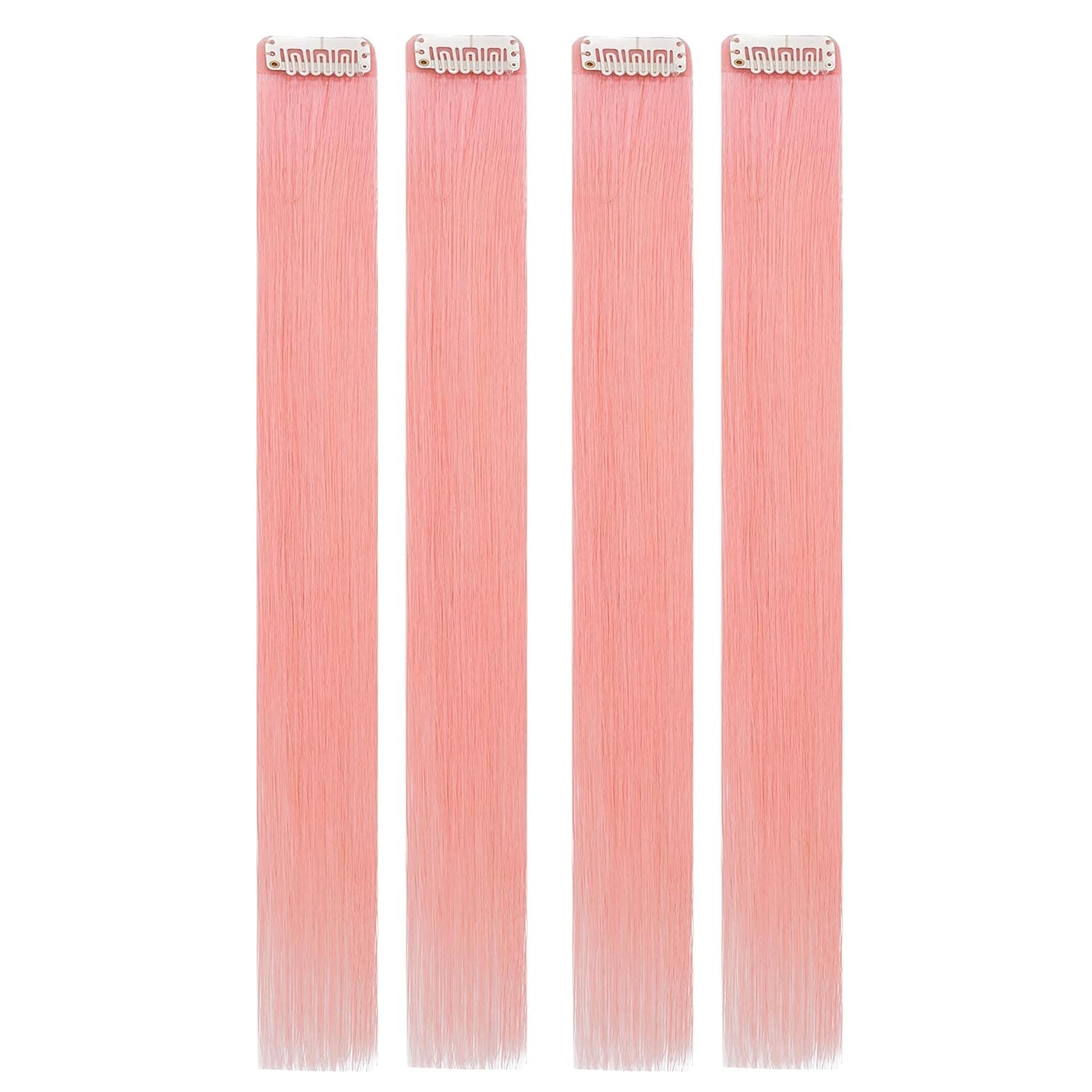 S-noilite Pink Hair Extensions Clip In Human Hair 16 Inch Colored Hair Extensions Clip In Remy Hair for Women Girls Kids Party Cosplay Highlights Colorful Hairpieces-4PCS/Pack 16g