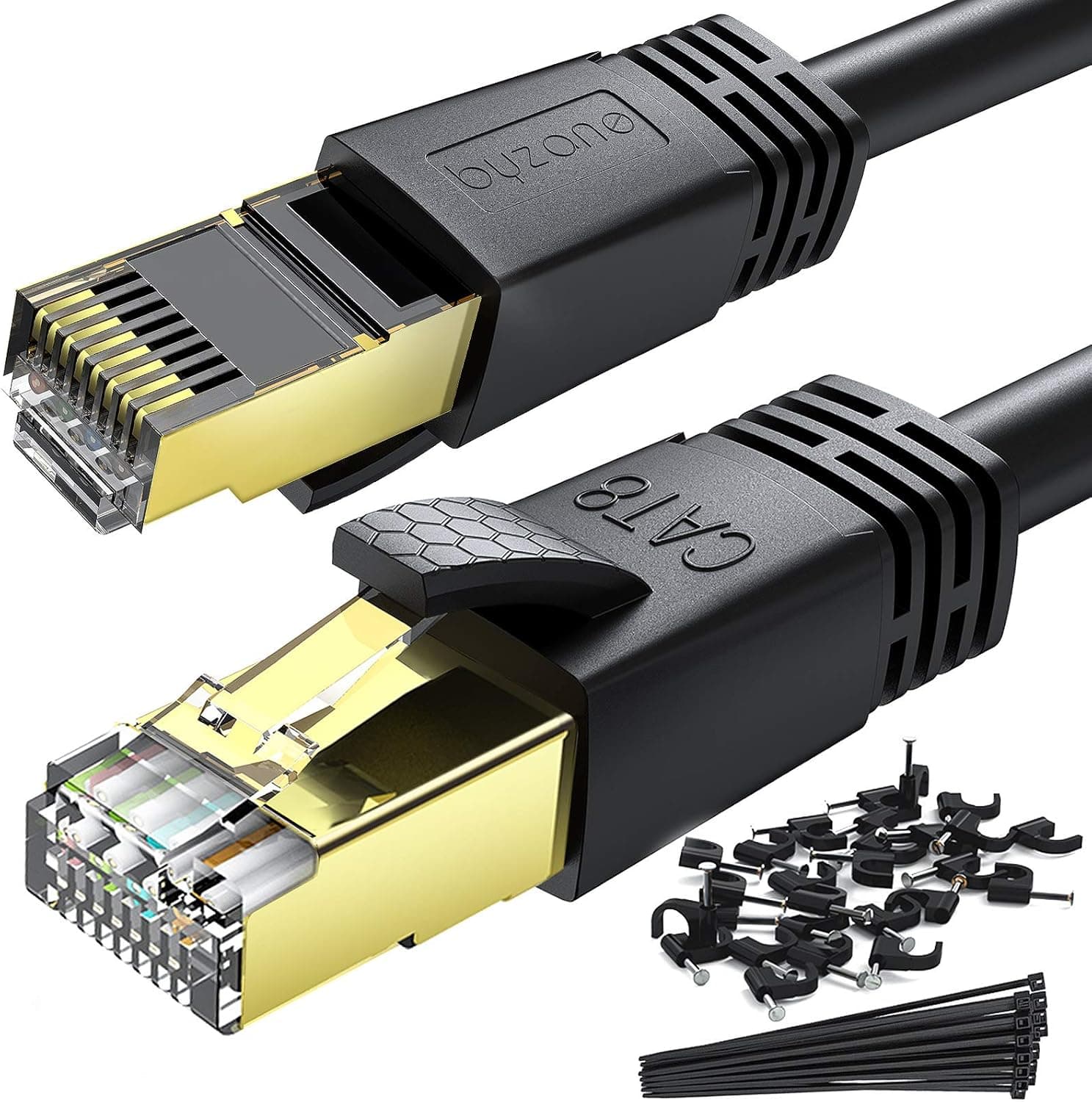 Byzane Cat 8 Ethernet Cable 50 ft High Speed Patch Cord 40Gbps 2000Mhz Gold Plated Rj45 Connector Lan Cable Weatherproof Outdoor Durable Fast than Cat 6/Cat 6e/Cat 7 Network Cable for Gaming PC Router