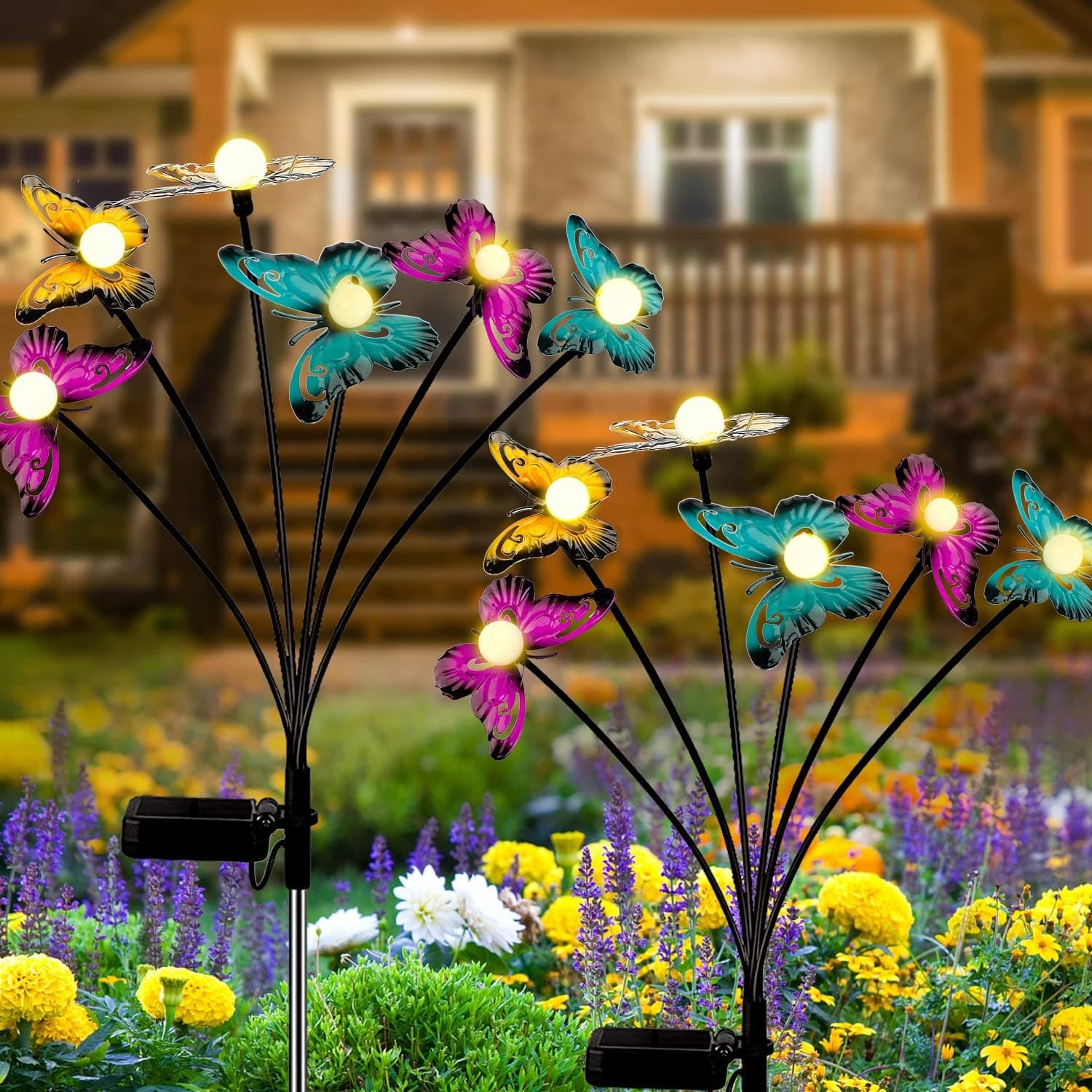 ZFNN New Upgraded Solar Garden Lights – 2 Pack 12 Metal Butterflies Starburst Swaying Lights, Outdoor Waterproof Solar Lights for Yard Patio Pathway Lawn Mother's Day Gifts