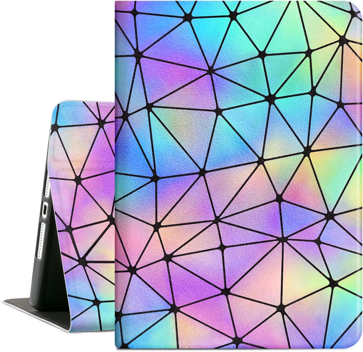 iPad 9th Generation Case, iPad 8th Generation Case, iPad 7th Generation Case, iPad 10.2 Case Women Men Kids Multi-Angle View with Adjustable Stand Auto Wake/Sleep, Ranibow Geometric
