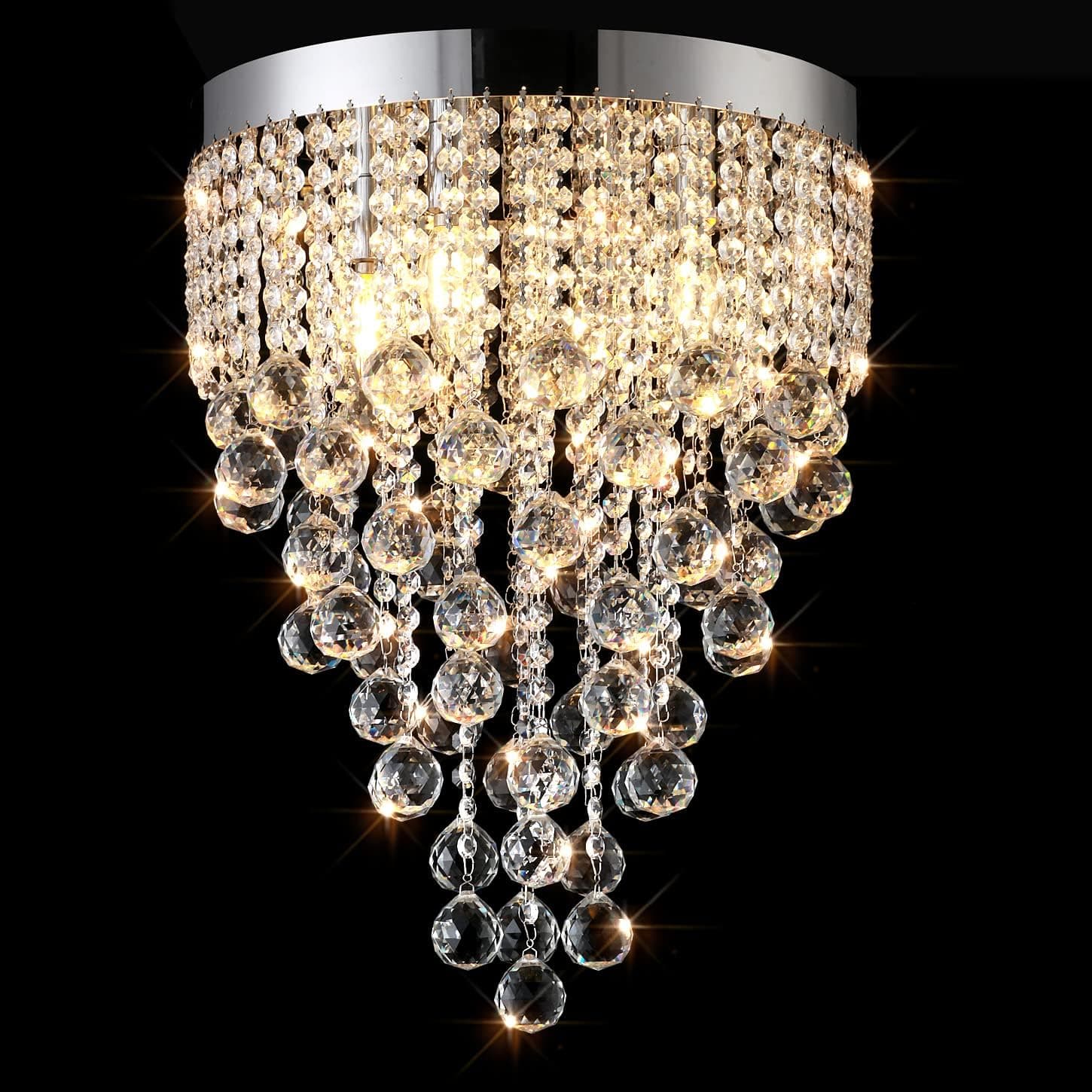 OSAQI Crystal Chandeliers for Bedrooms Modern Led Small K9 Crystal Chandelier Ceiling Light Hallway Flush Living Room Silver