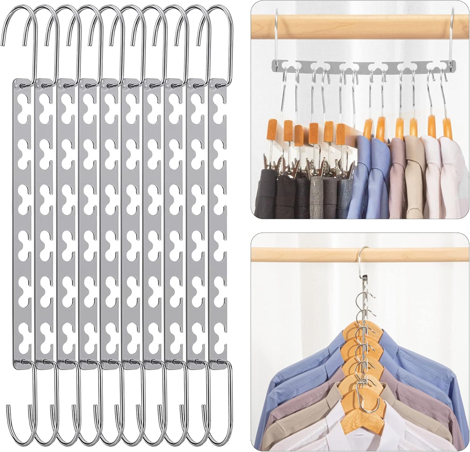 DECOZY Magic Clothes Hangers Smart Closet Saver Pack of 6 – Heavy-Duty Chrome Steel, Space Saving Wonder Hanger Wardrobe Organizer System for Wrinkle-Free Organization