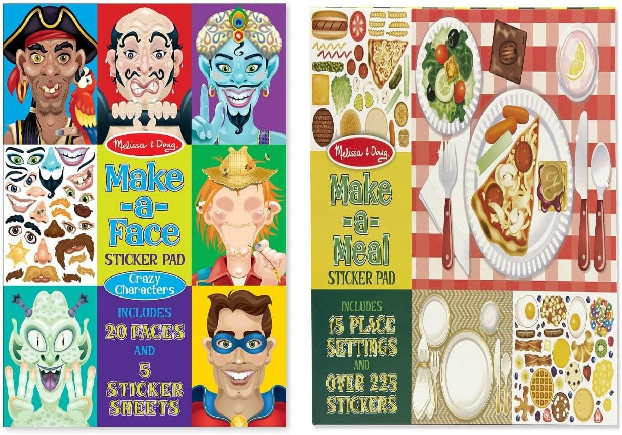 Melissa & Doug 2 Pack Sticker Bundle: Make-a-face and Make-a-meal