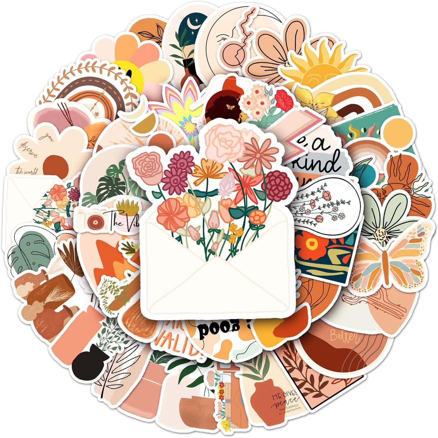 Orange Boho Stickers Decal Boho Aesthetic Waterproof Vinyl Stickers Pack of 100-Suitable for Laptop Travel Case Notebook Phone Car Scrapbook Water Bottle Bike Graffiti Decals,Kid/Teen/Aldult Gift