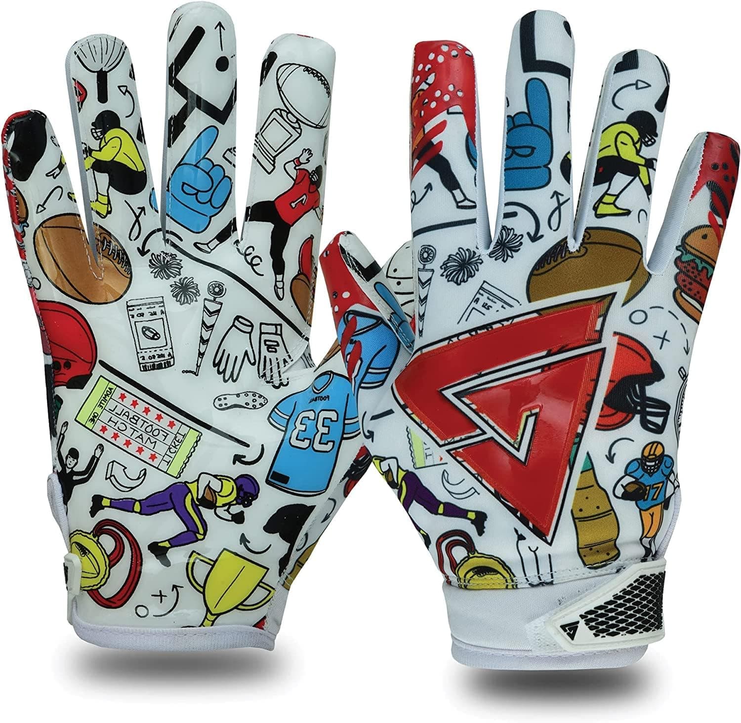 Grav8y Multicolour Doodle Football Gloves - Adult & Youth Sizes