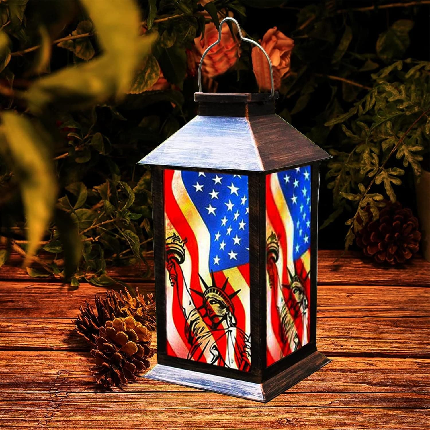 KYAYE Solar Light Outdoor Garden Pendant Light - Waterproof LED Bluebird Palace Light for Dining Table, Outdoor, Party, Terrace, Lawn (国旗)