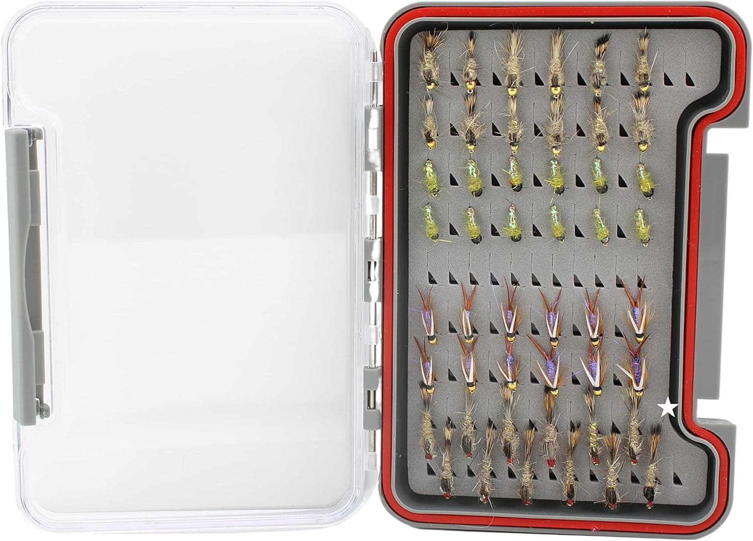 Wild Water Fly Fishing 48 Piece Premium Nymph Fly Assortment with Small Thin Fly Box for Trout, Panfish, Crappie, Sunfish