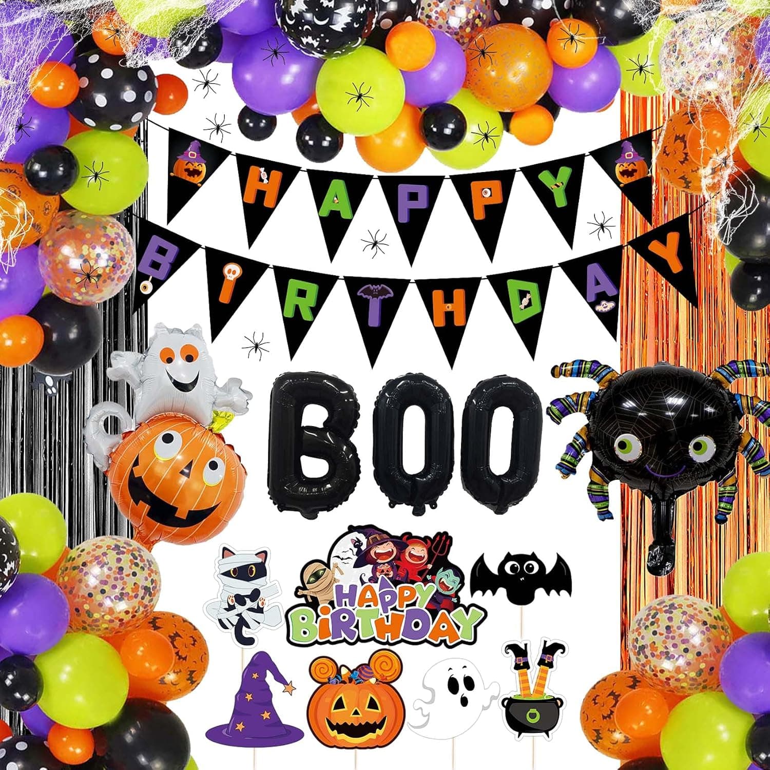 Halloween Birthday Party Decorations Halloween Themed Birthday Party Decorations with Halloween Birthday Banner Halloween Birthday Cake Topper for Kids Halloween First Birthday Decorations Halloween Birthday Party Supplies Halloween Birthday Decor