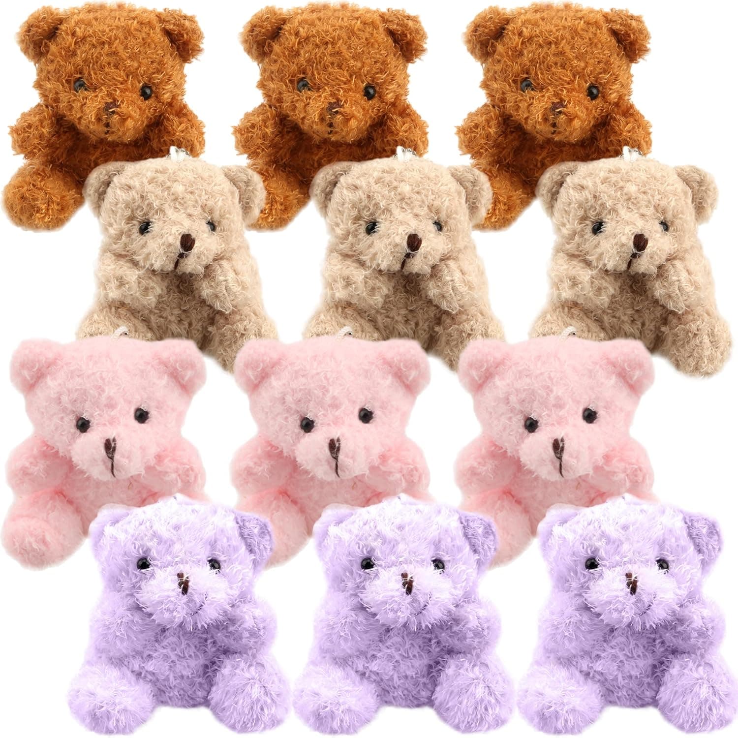 Rcanedny 12 Pack Mini Plush Teddy Bears 4 Inch Tiny Joint Teddy Bear Soft Bear Doll Stuffed Animal Toys for Birthday Wedding Decorations Party Favors Supplies DIY Accessory (Brown,Apricot,Pink,Purple)