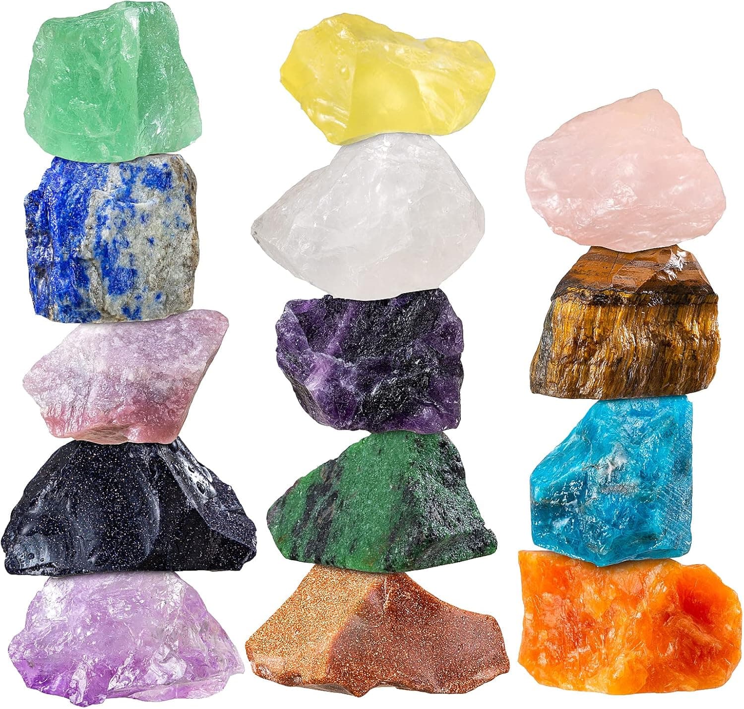 Nicetage Natural Raw Crystals 14 pcs Chakra Stone Healing Crystal Stone Kit Large Size - "0.8 To 1.2 Inch "1 Inch Average -Raw Crystals Stones For Tumbling,polishing, Wire Wrapping,zen, Aura Cleansing Arts, Crafts, Home Decoration