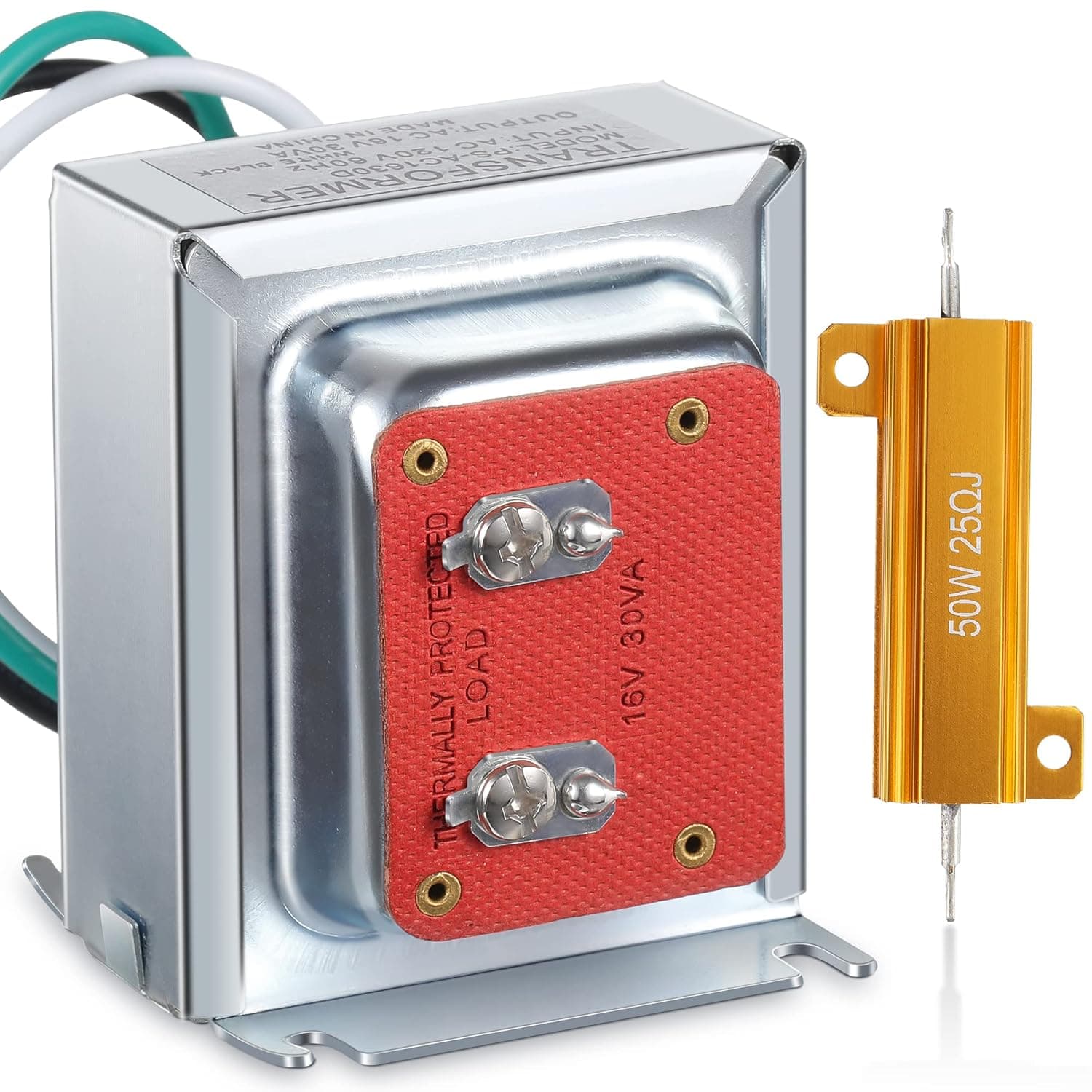 Feekoon 16V 30VA Doorbell Transformer with Resistor, Hardwired Door Chime Transformer Compatible with Ring Doorbell Pro