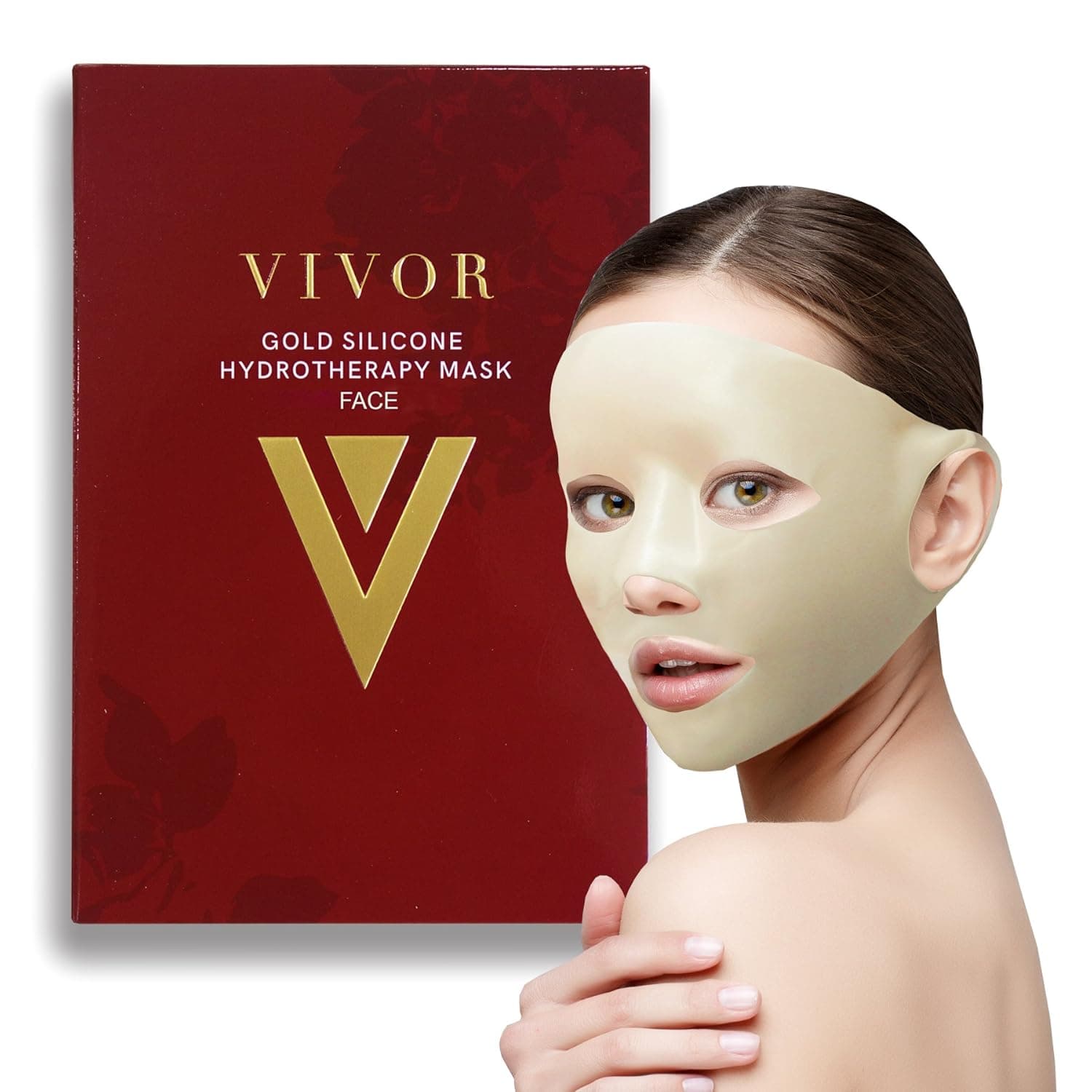 Vivor Gold Silicone Reusable Facial Mask - Hydrotherapy Anti aging Face Beauty Mask Diminish Dark Spots, Wrinkles & Fine Lines. Reusable up to 100 Times!.
