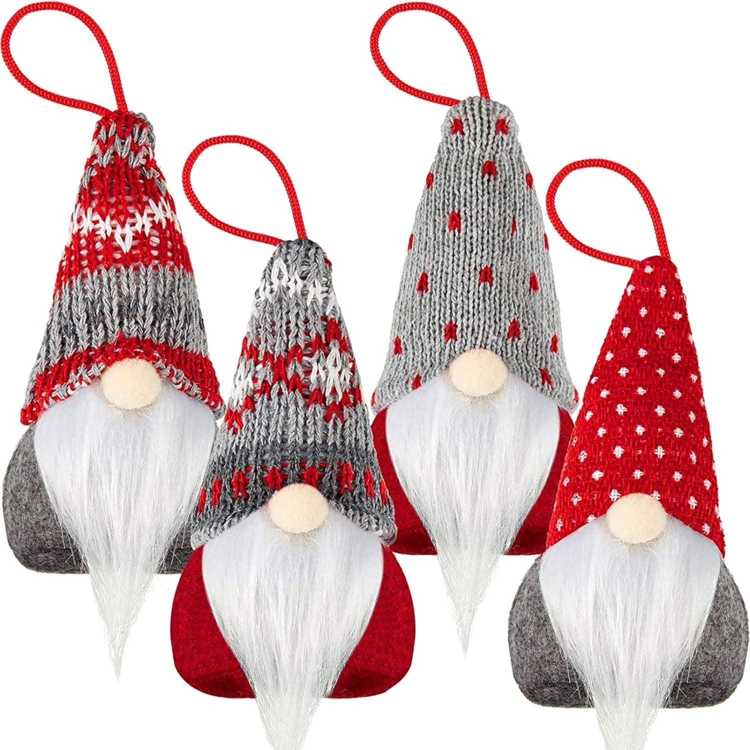 Lanmiya Gnome Christmas Ornaments Set of 4, Handmade Swedish Tomte Xmas Gnomes Plush Doll, Scandinavian Santa Elf Table Ornaments, Hanging Christmas Tree Decorations Home Decor