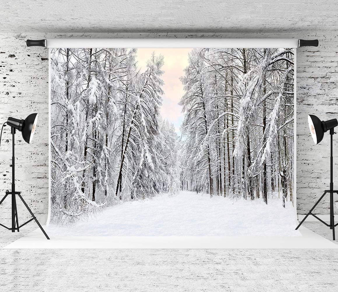 RBQOKJ 7x5ft White Snow Forest Backdrop Winter Frozen Tree Background Xmas Holiday Party Photography Backdrops for Photo Video Studio Prop