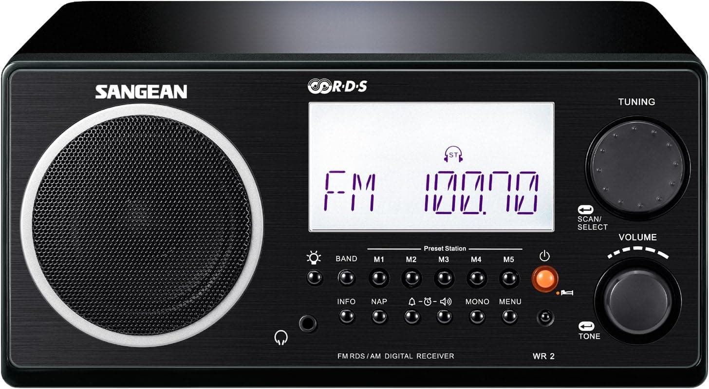 Sangean All in One AM/FM Alarm Clock Radio with Large Easy to Read Backlit LCD Display (Black)